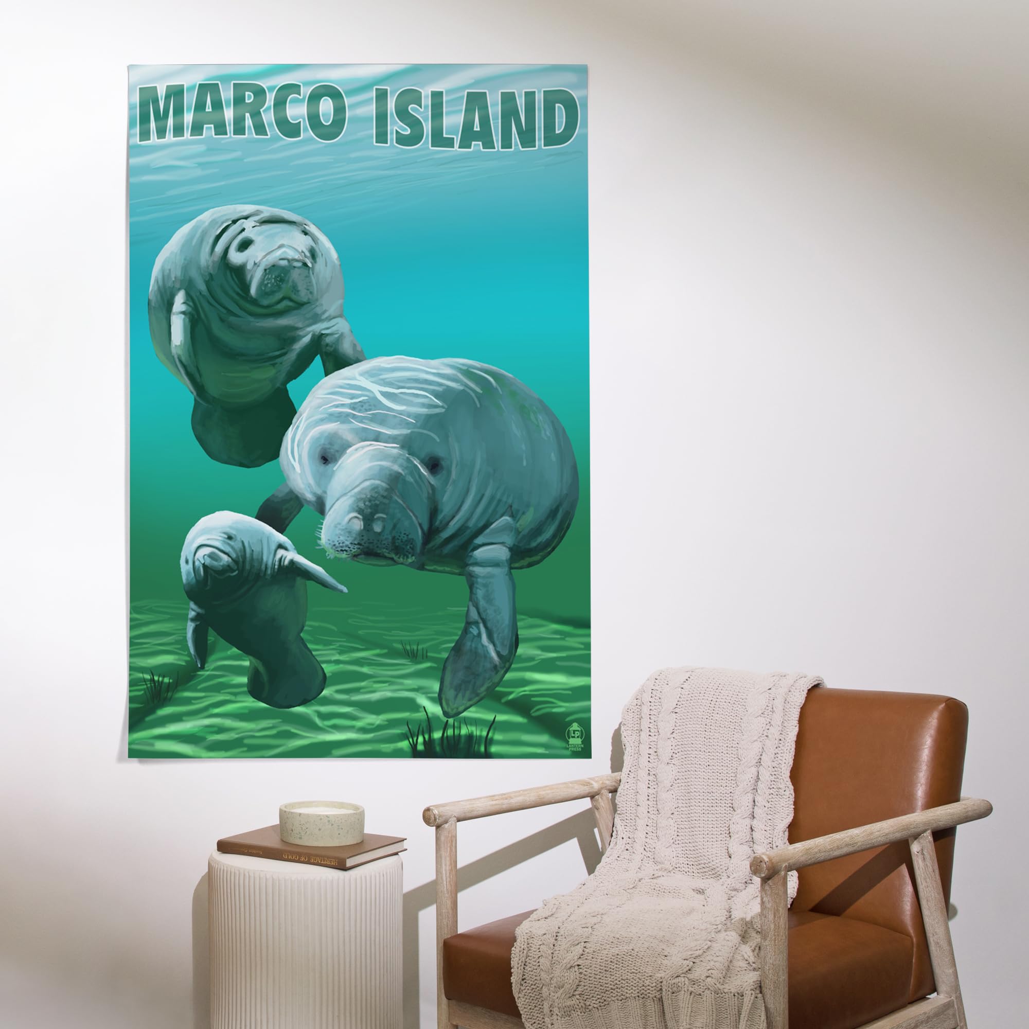 Lantern Press 36x54 Inch Giclee Art Print - Marco Island Manatees Wall Decor - Premium Canvas Painting for Living Room, Bedroom & Office