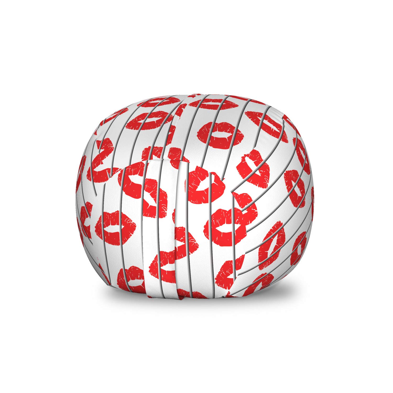 Ambesonne Glamour Storage Toy Bag Chair - Washable Stuffed Animal Organizer with Valentine's Day Lips Print, Small Size in Scarlet White & Grey - Perfect for Kids' Room, Nursery, or Playroom Organization