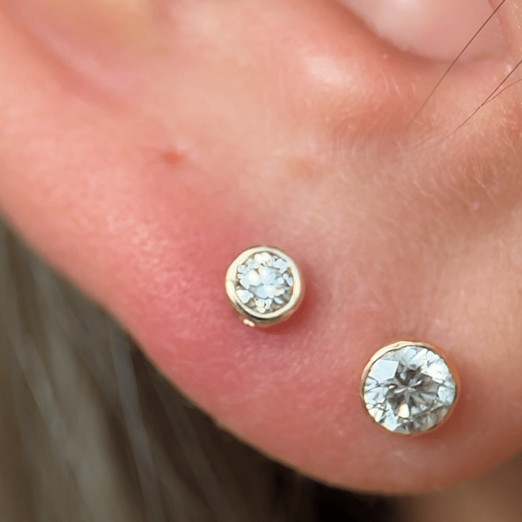 14K Rose Gold Round Diamond Bezel Set Flat Back Stud Earrings - Perfect for Weddings, Parties & Everyday Elegance