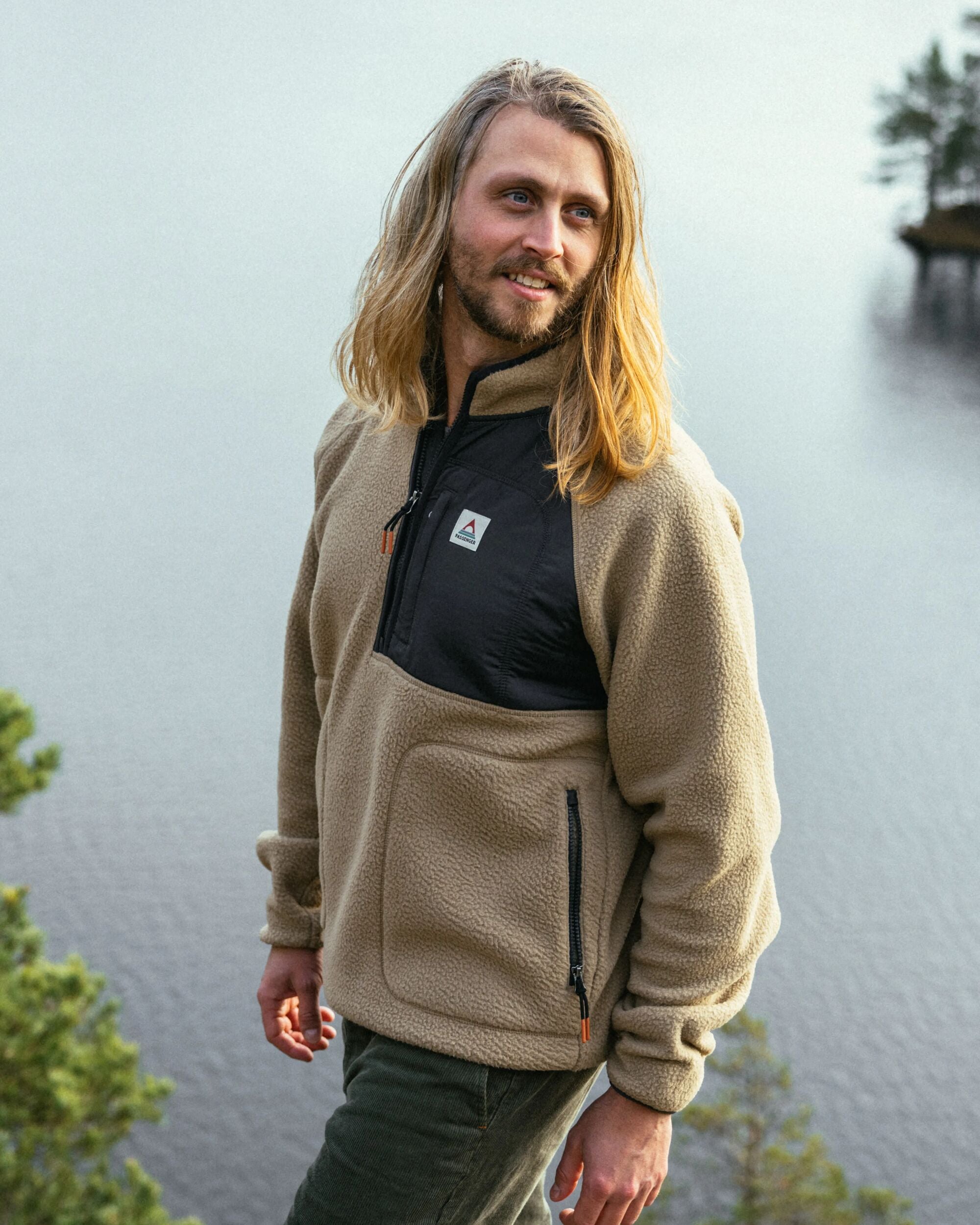 Offgrid 2.0 Half Zip Recycled Sherpa Fleece Jacket - Eco-Friendly Warm Pullover for Men & Women | Perfect for Hiking, Camping & Outdoor Adventures (Biscuit Color)