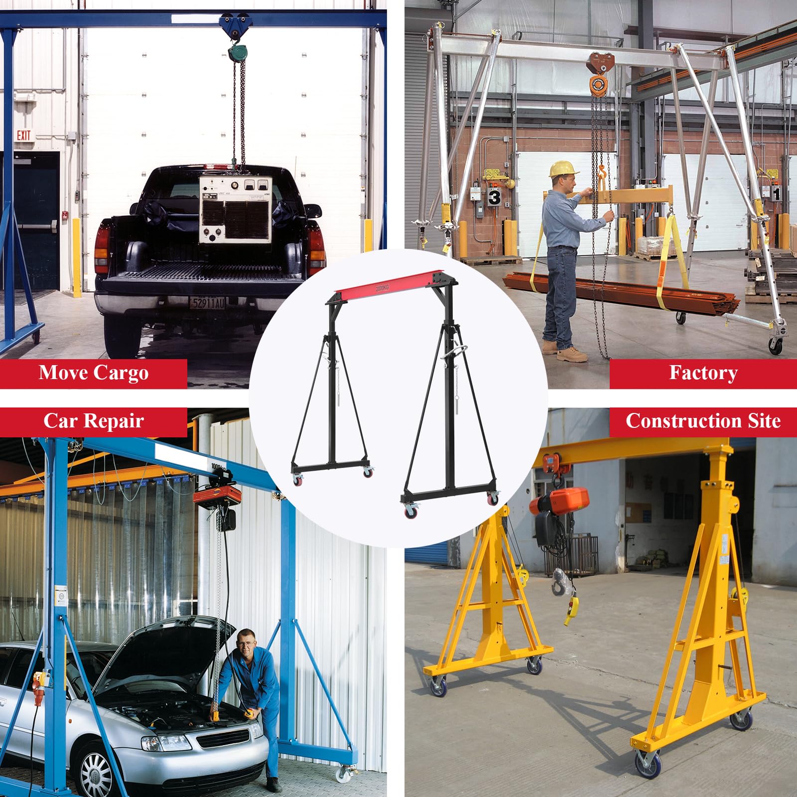 2 Ton Adjustable Gantry Crane - 4400 lbs Capacity Heavy Duty Portable Hoist with 100.4