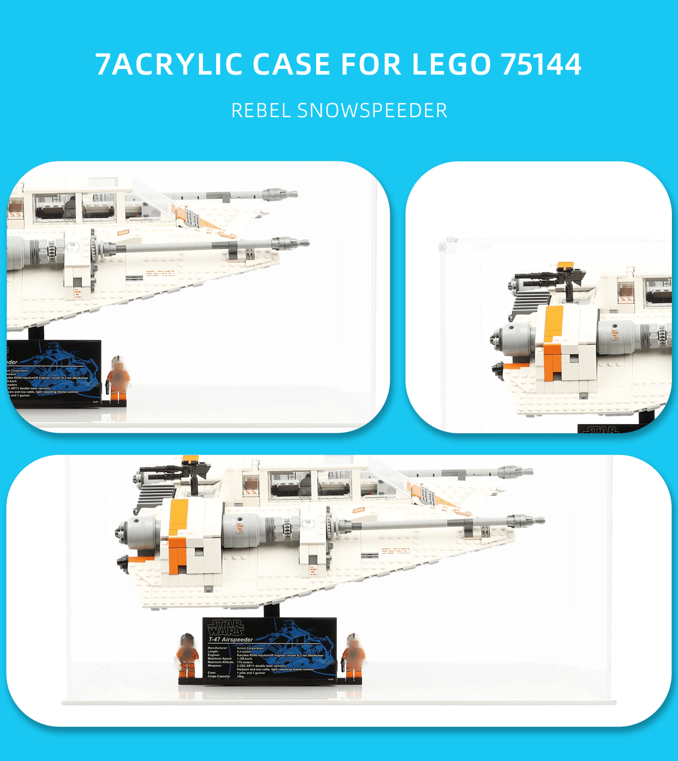 Lego Star Wars UCS Snowspeeder 75144 Display Case - Clear Acrylic Showcase with UV Protection for Collectible Model - Perfect for Home Decoration & Gift Giving