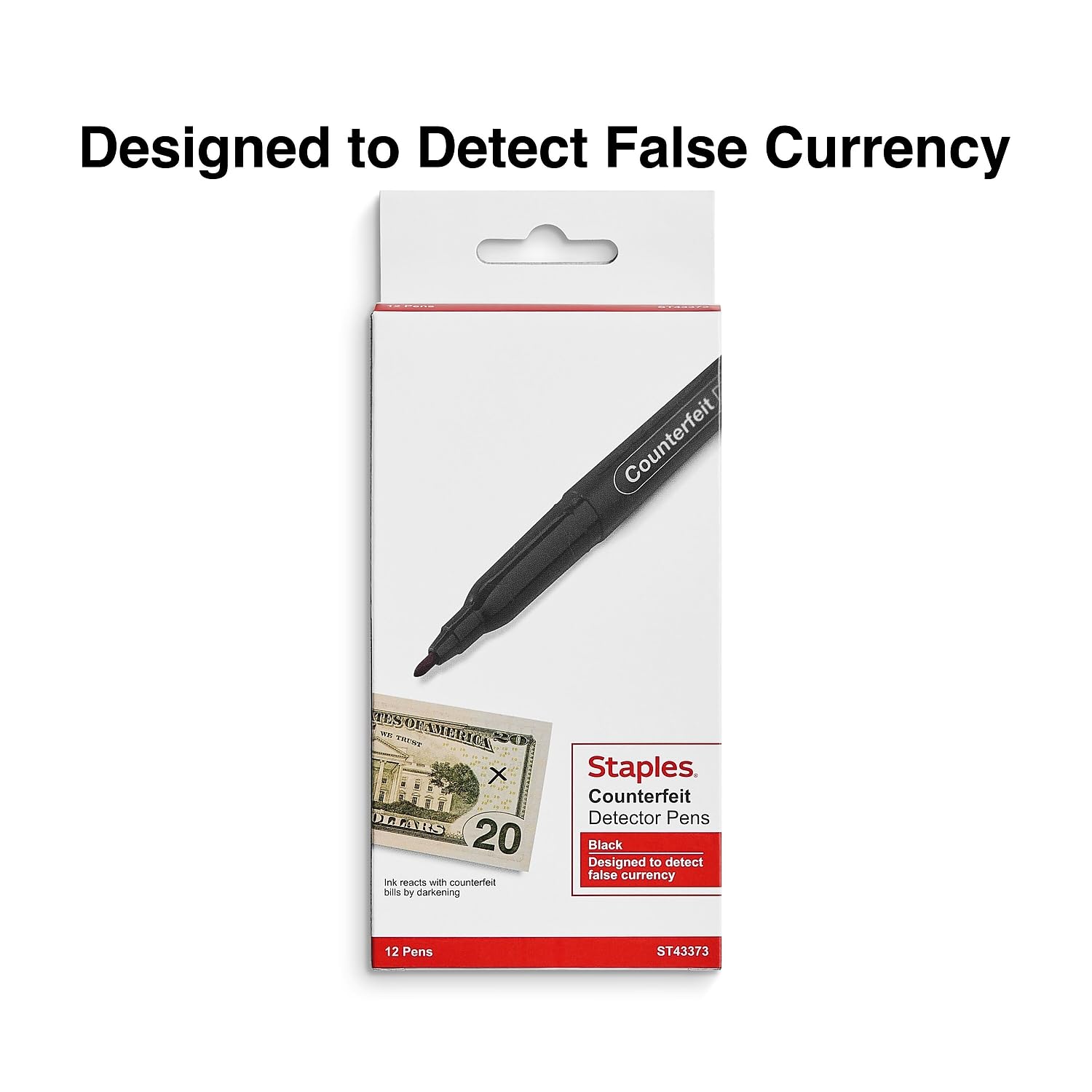 Staples 1128402 Counterfeit Money Detection Pens - Black, Pack of 12 (43373) - Detect Fake Bills for Retail, Banking & Cash Handling Businesses