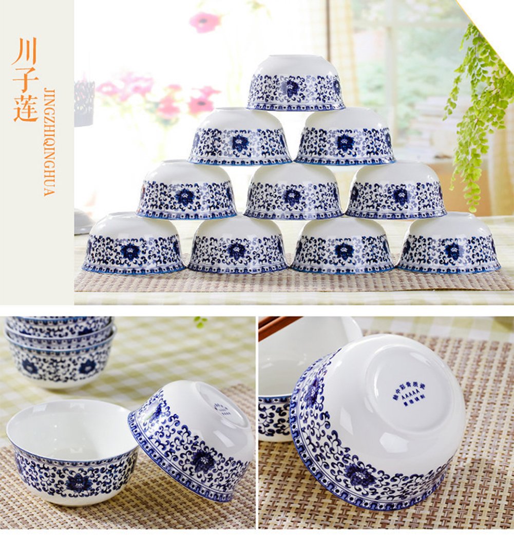 Premium 10-Piece White Porcelain Bowl Set - Handcrafted Jingdezhen Ceramic Dinnerware for Rice, Soup, Noodles & Fruit | Elegant Tableware for Home Dining, Restaurants & Gifts