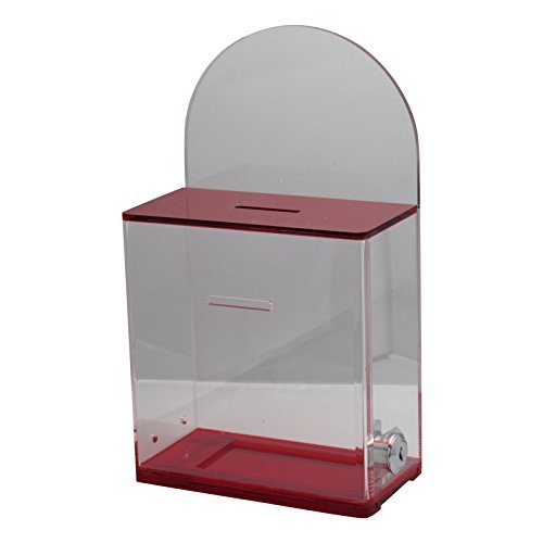MCB Locked Donation Box with Clear Display Window - Secure Fundraising Collection Box for Events, Churches & Charity Organizations - Perfect for Ticket Sales, Donations & Money Collection (Translucent Red) - Ideal for Church Offerings, School Fundraisers & Community Events
