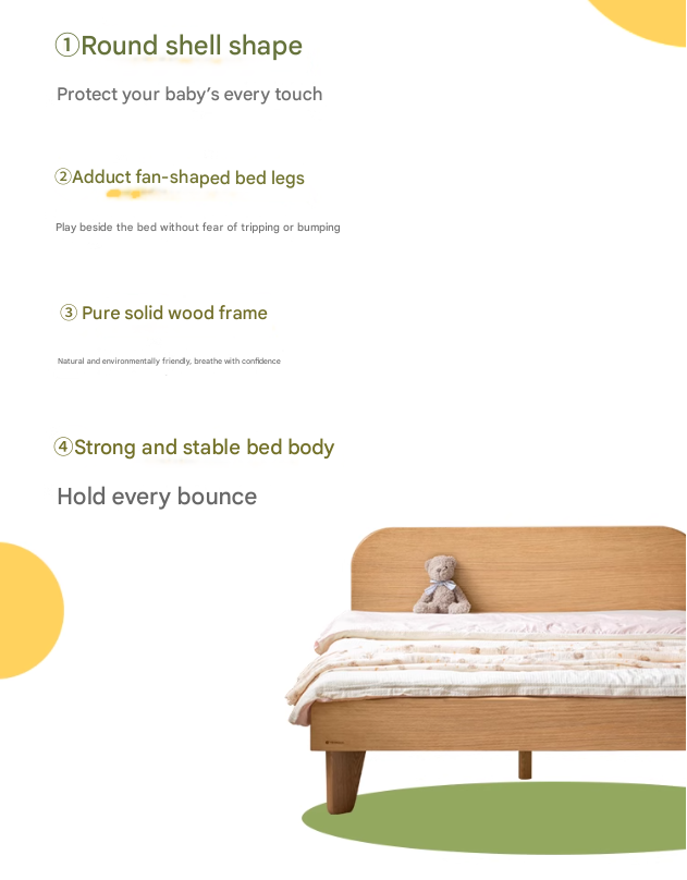 Solid Oak Wood Kids Bed - Sturdy & Safe Toddler Bed Frame for Boys & Girls - Perfect for Nursery, Bedroom, or Playroom