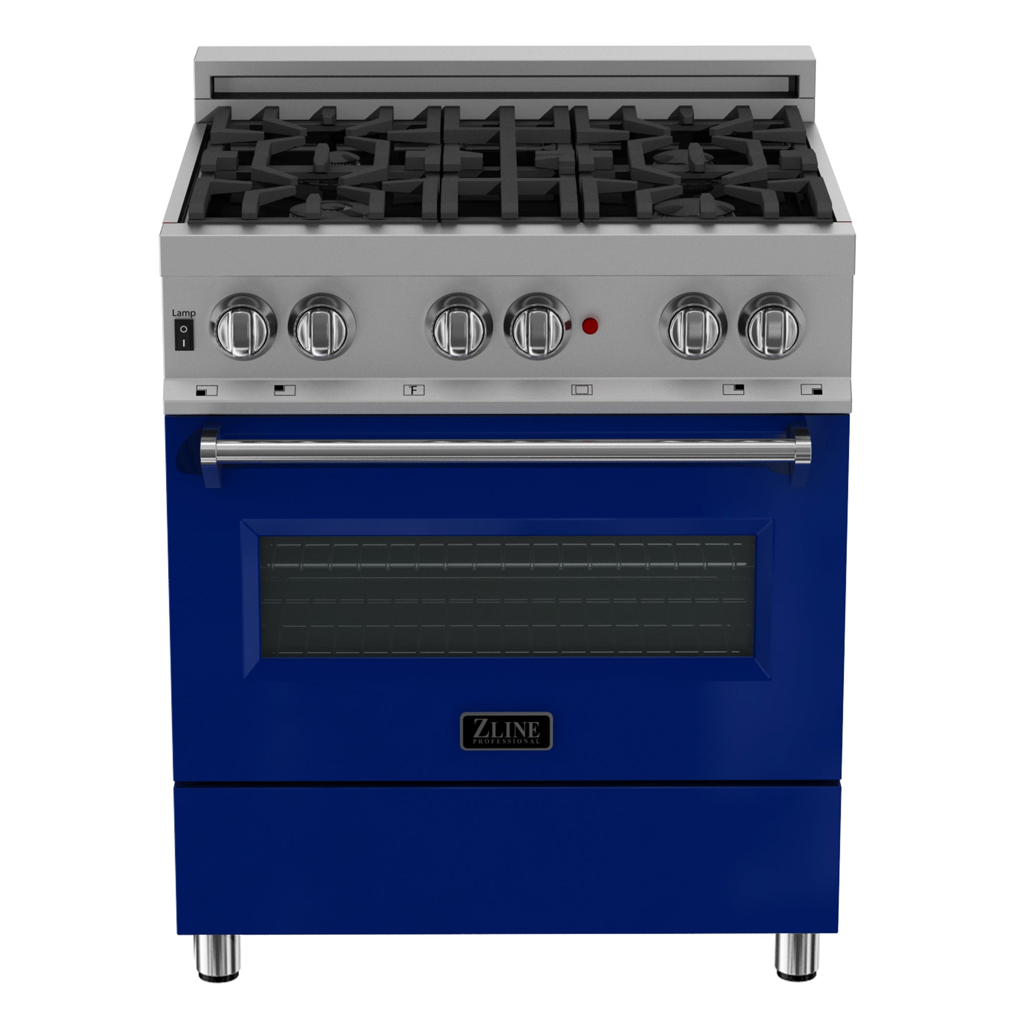 ZLINE 30 Inch 4.0 cu ft Dual Fuel Range - 4 Burner Gas Cooktop & Electric Convection Oven - Satin Stainless Steel with Blue Gloss Door (RAS BG 30) - Perfect for Modern Kitchens & Professional Cooking
