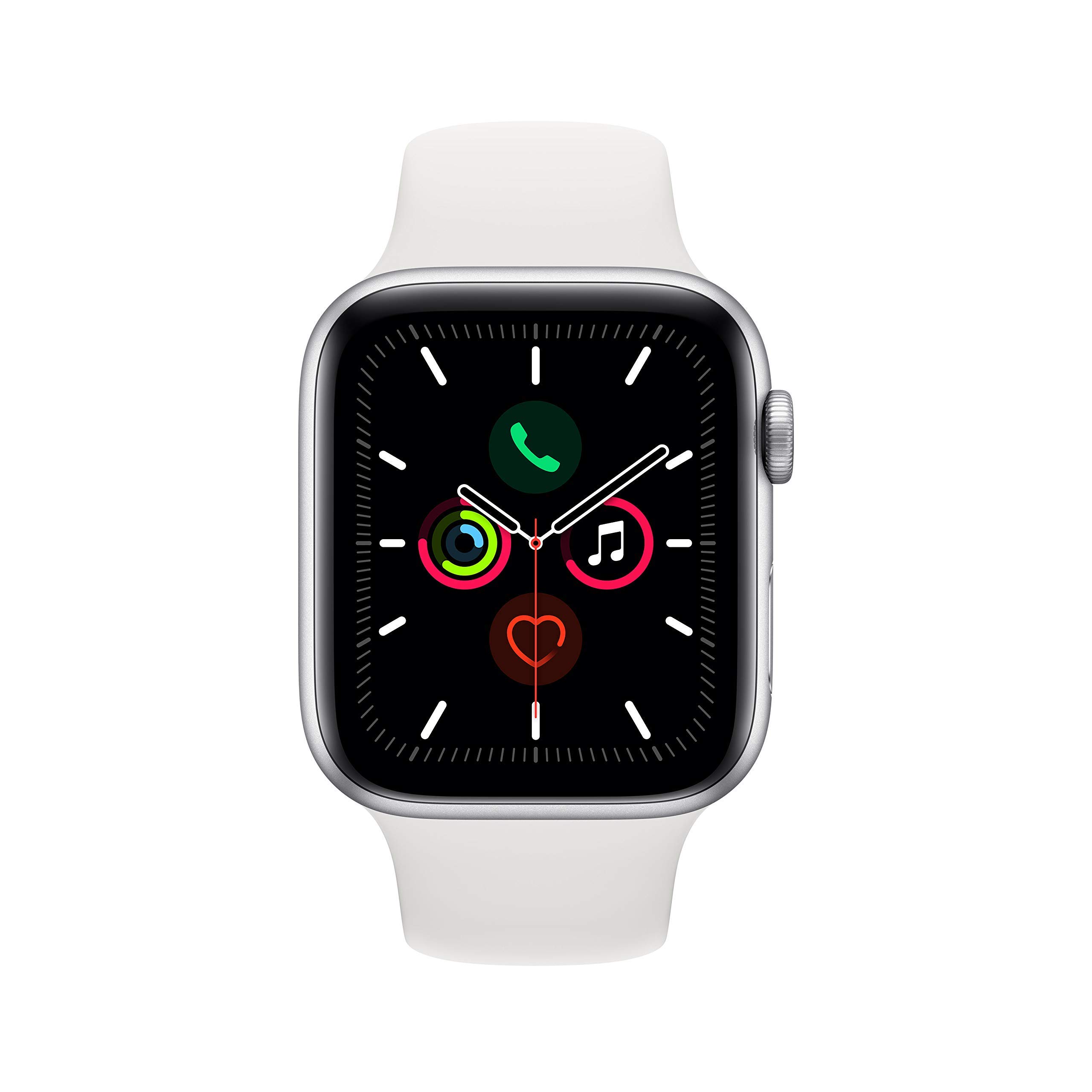Apple Watch Series 5 (GPS + Cellular, 44mm) - Silver Aluminum Case with White Sport Band | Renewed Smartwatch for Fitness Tracking, Calls & Notifications | Perfect for Running, Swimming & Daily Wear