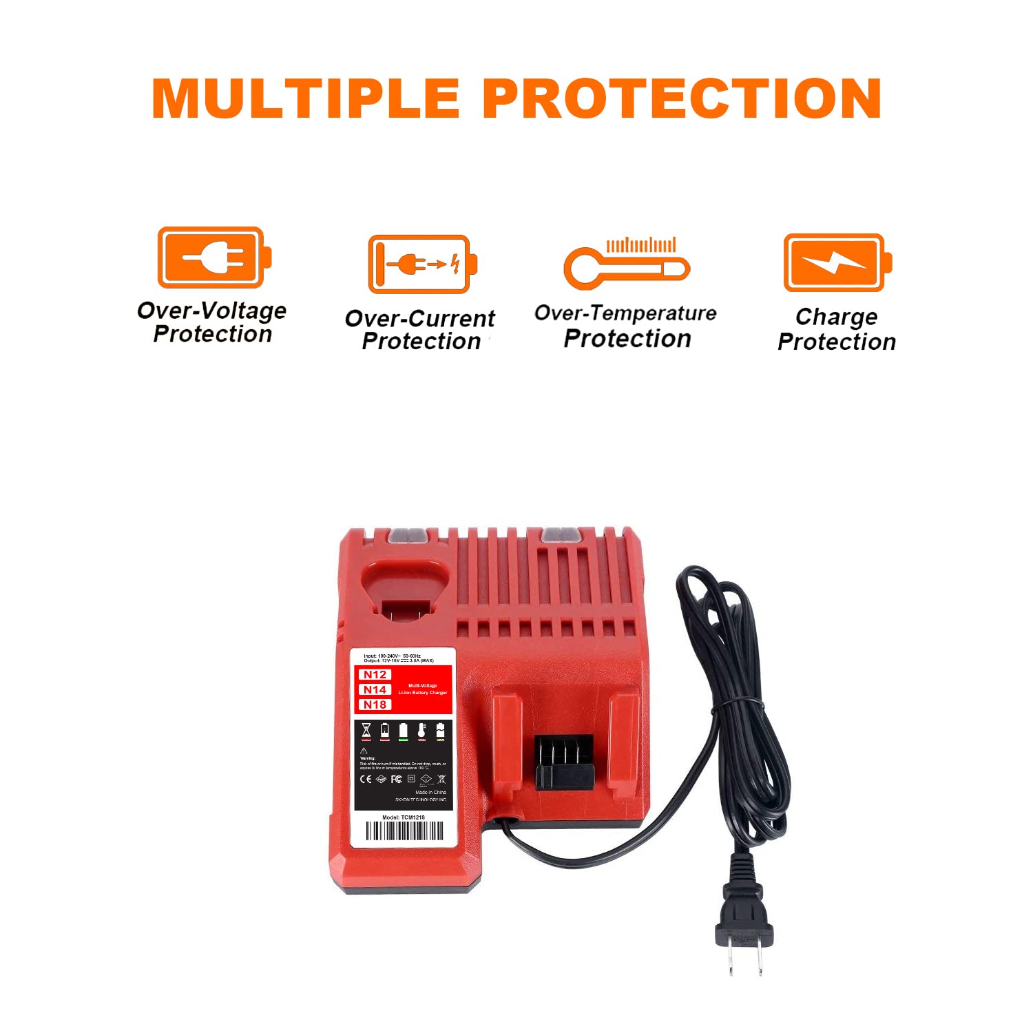 SKYON 18V/12V Fast Battery Charger Replacement for Milwaukee M12 & M18 Power Tools - Compatible with 48-59-1808, 48-11-1860, 48-11-1850, 48-11-1880, 48-11-1840, 48-11-2420 - Ideal for Drills, Saws & Power Tools Charging