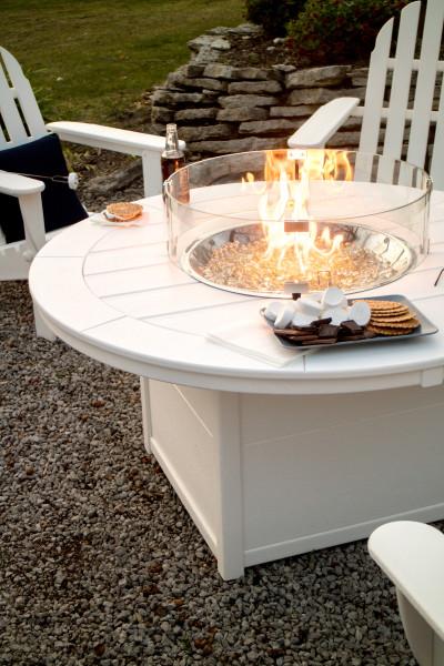 Polywood Classic Folding Adirondack 6-Piece Outdoor Patio Conversation Set with Fire Pit Table - Perfect for Backyard, Garden, and Poolside Relaxation