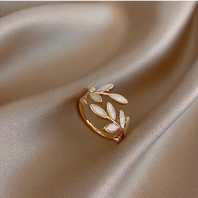 Gold Silver Olive Leaf Vine Ring HR619 - Elegant Handmade Jewelry for Women, Perfect for Weddings, Parties & Everyday Wear