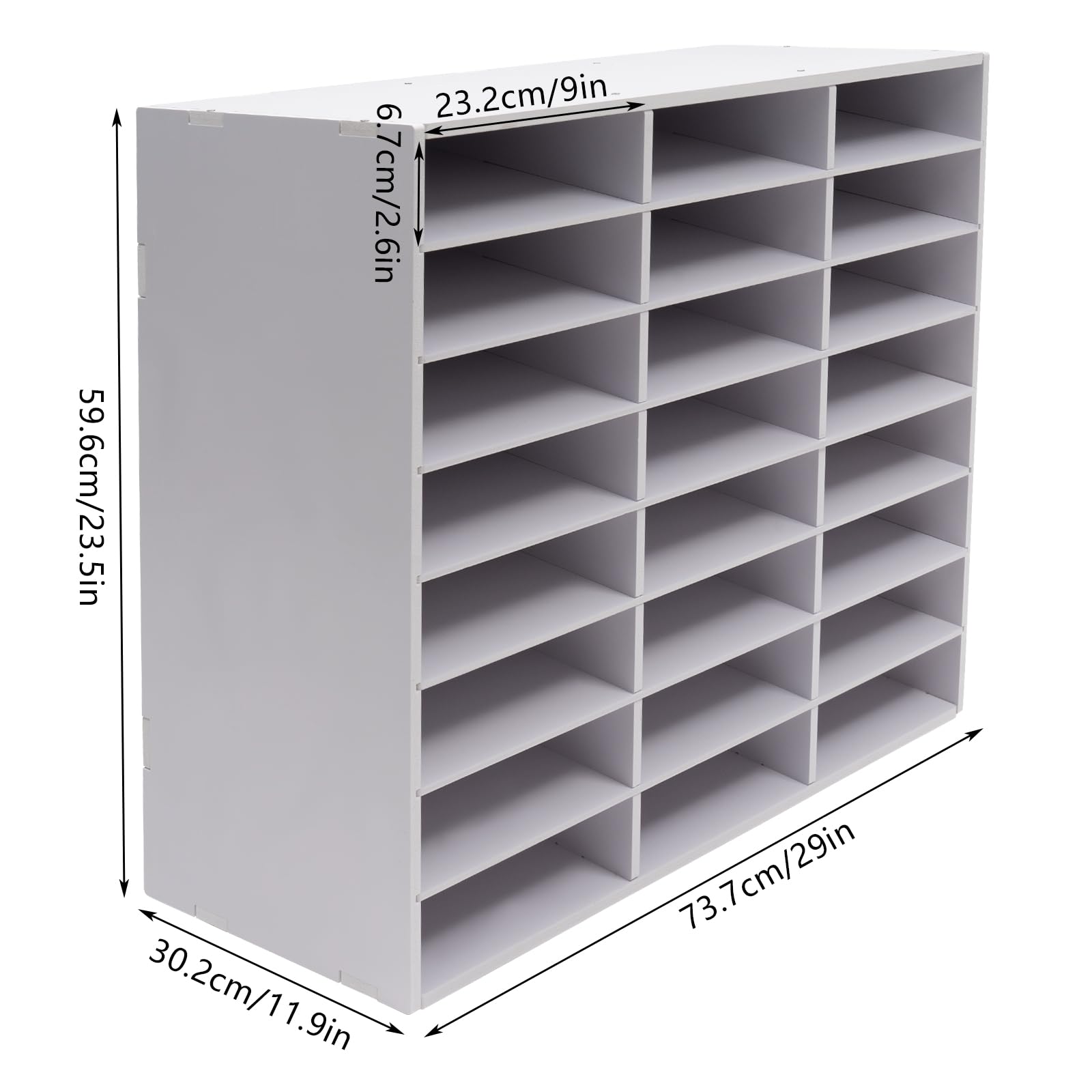 White 24-Compartment Mail Sorter Organizer - Desktop File Organizer for Classroom, Home & Office - Perfect for Paper Storage, Literature Sorting & School Mail Management (8x3 Grid)