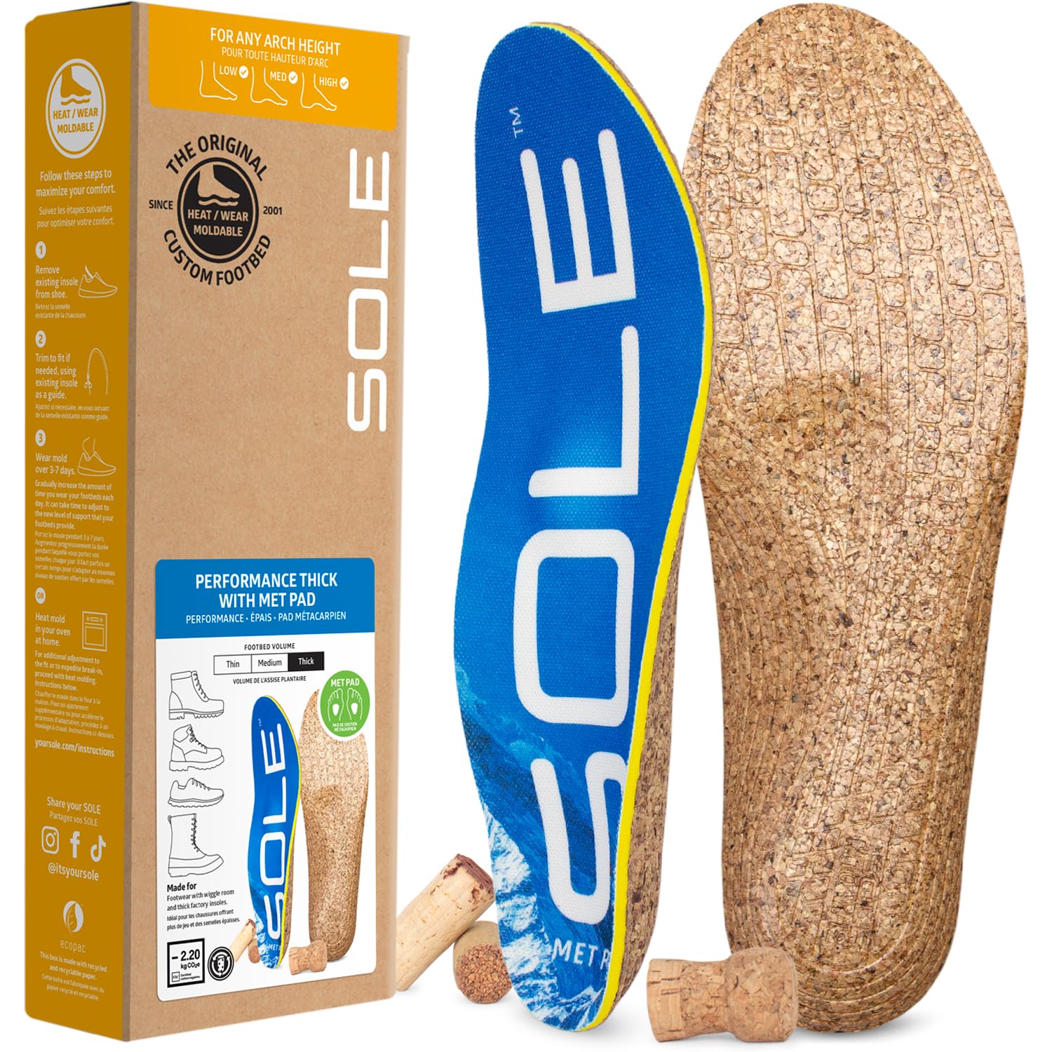 SOLE Performance Thick Metatarsal Pads Plantar Fasciitis Insoles for Men & Women - Arch Support Orthotic Inserts for Foot Pain Relief, Heel Spurs & Flat Feet - Perfect for Running, Walking & Work Boots