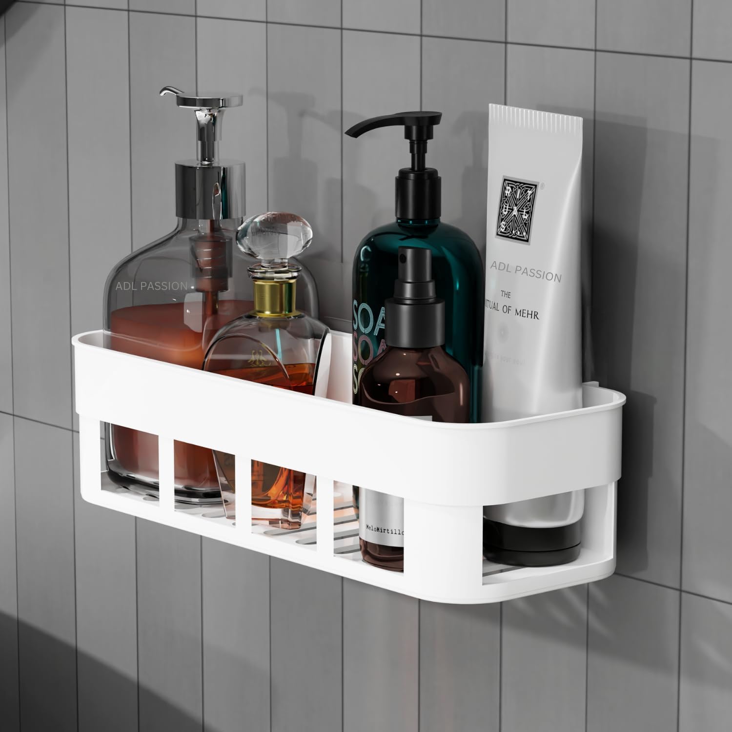 Self Adhesive Bathroom Shelf Organizer - No Drill Wall Mounted Bathroom Storage Rack (2 Pack) - Perfect for Small Bathrooms, Showers & Vanity Organization
