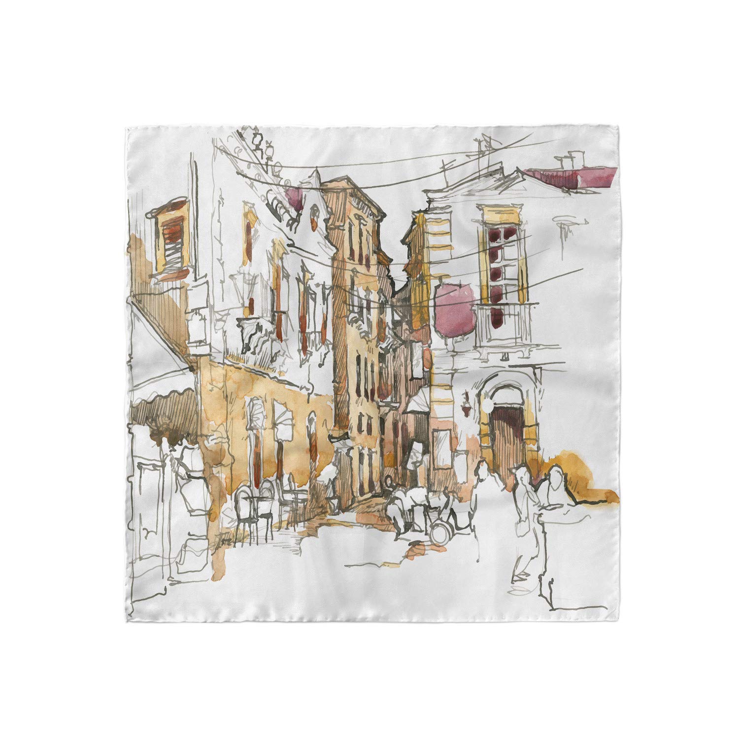 Ambesonne Watercolor Headscarf - Street Town Sketch Print, Fashion Hijab Scarf for Women, Lightweight & Breathable - Perfect for Daily Wear, Travel, and Special Occasions