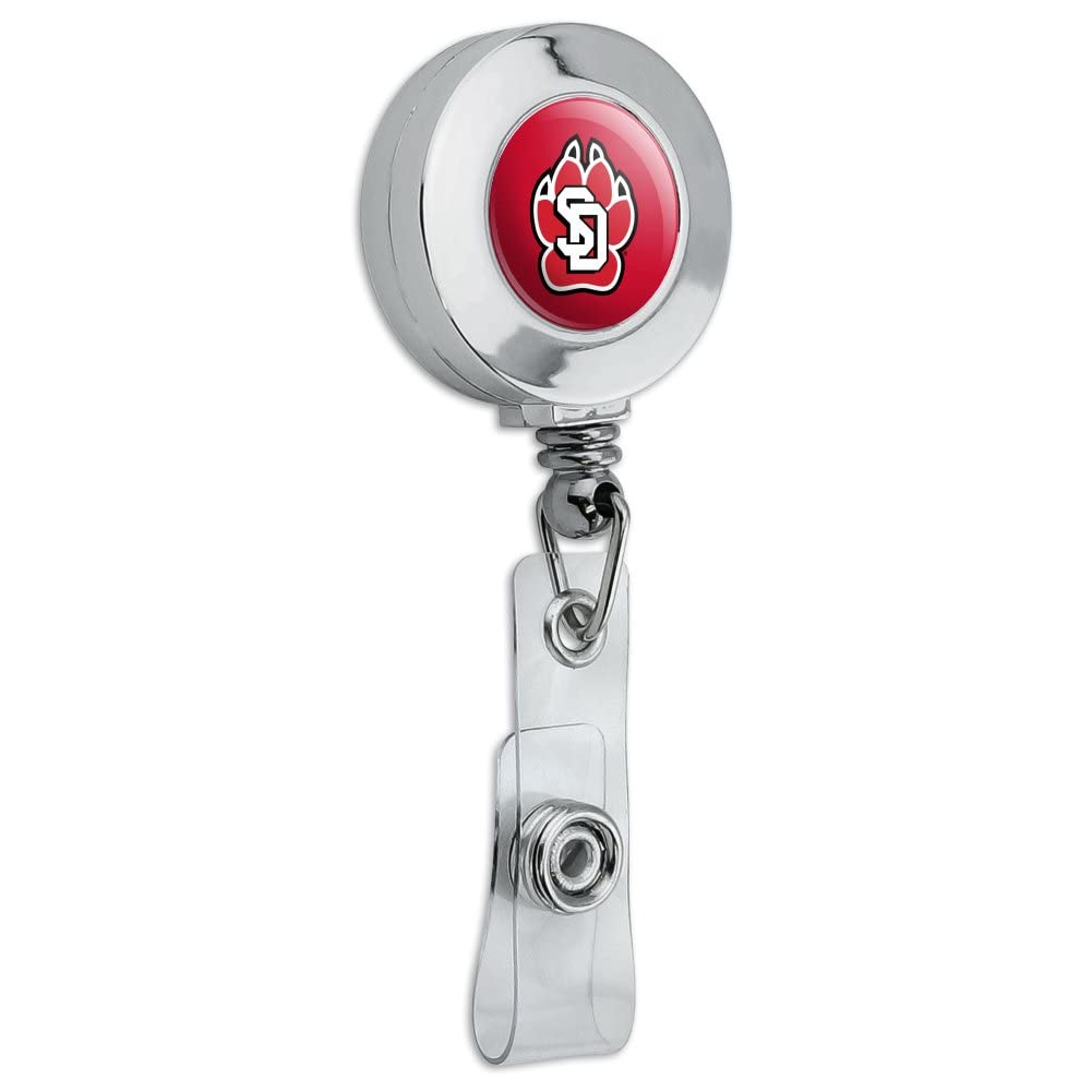 South Dakota Primary Logo Retractable Badge Reel - Chrome ID Card Holder Clip for Nurses, Teachers, Security & Office Professionals