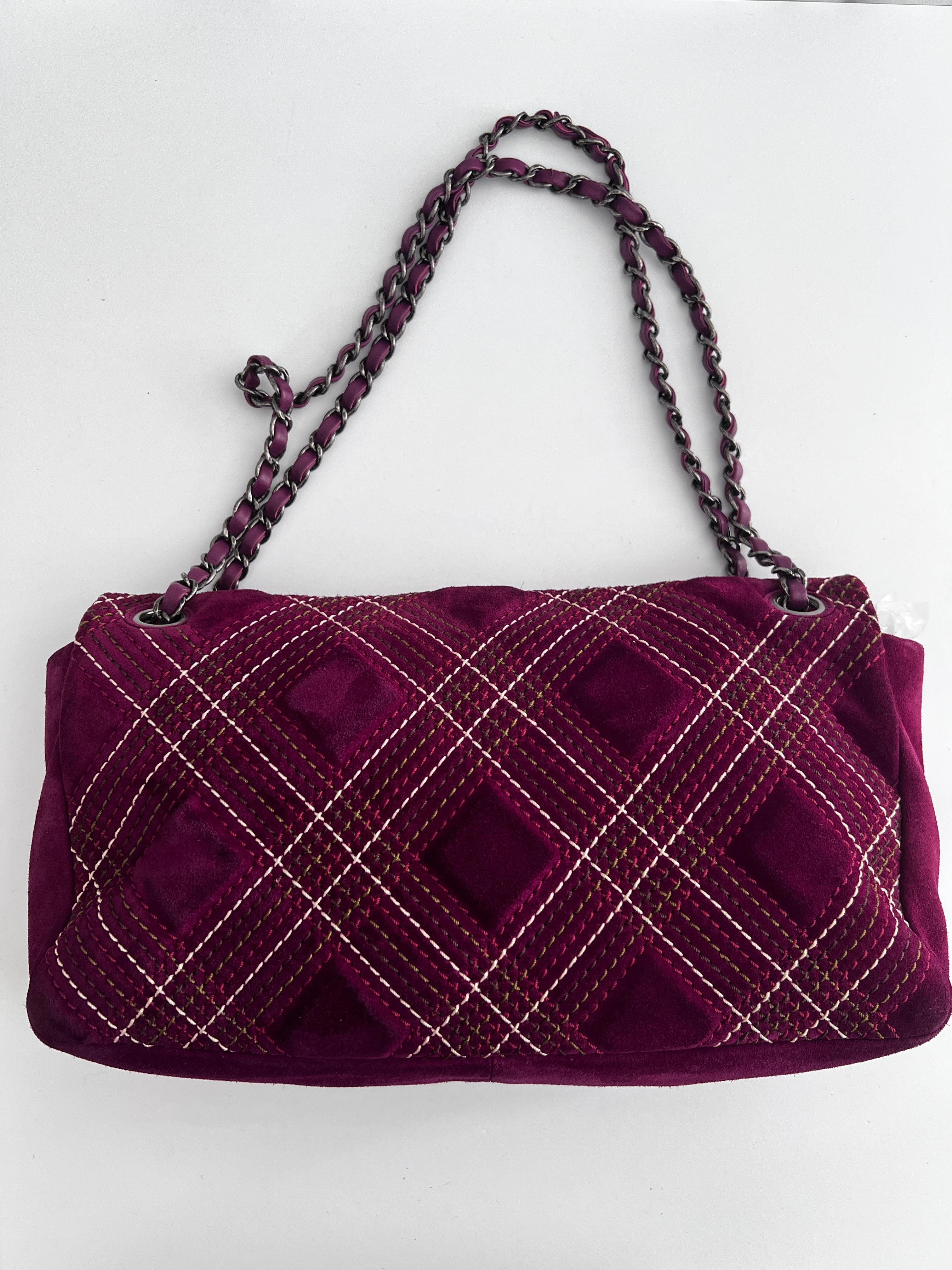 Chanel Burgundy Suede Quilted Flap Bag - Luxury Designer Handbag for Women, Perfect for Evening Parties & Special Occasions
