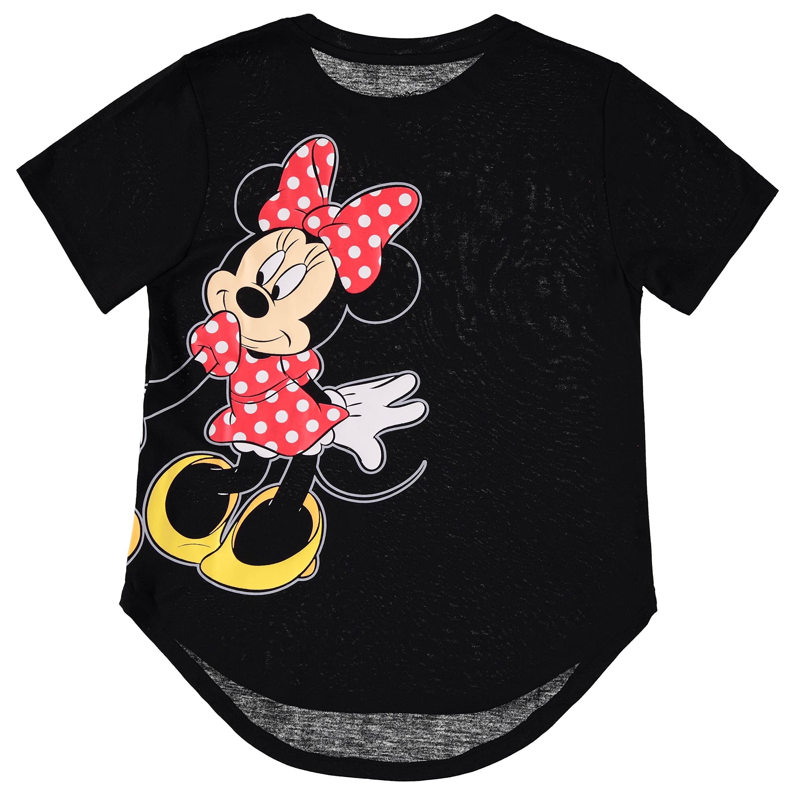 Disney Women's Mickey & Minnie Mouse Graphic T-Shirt - Fashion Short Sleeve Hi-Lo Hem Tee for Casual Wear, Disneyland Trips, and Themed Parties
