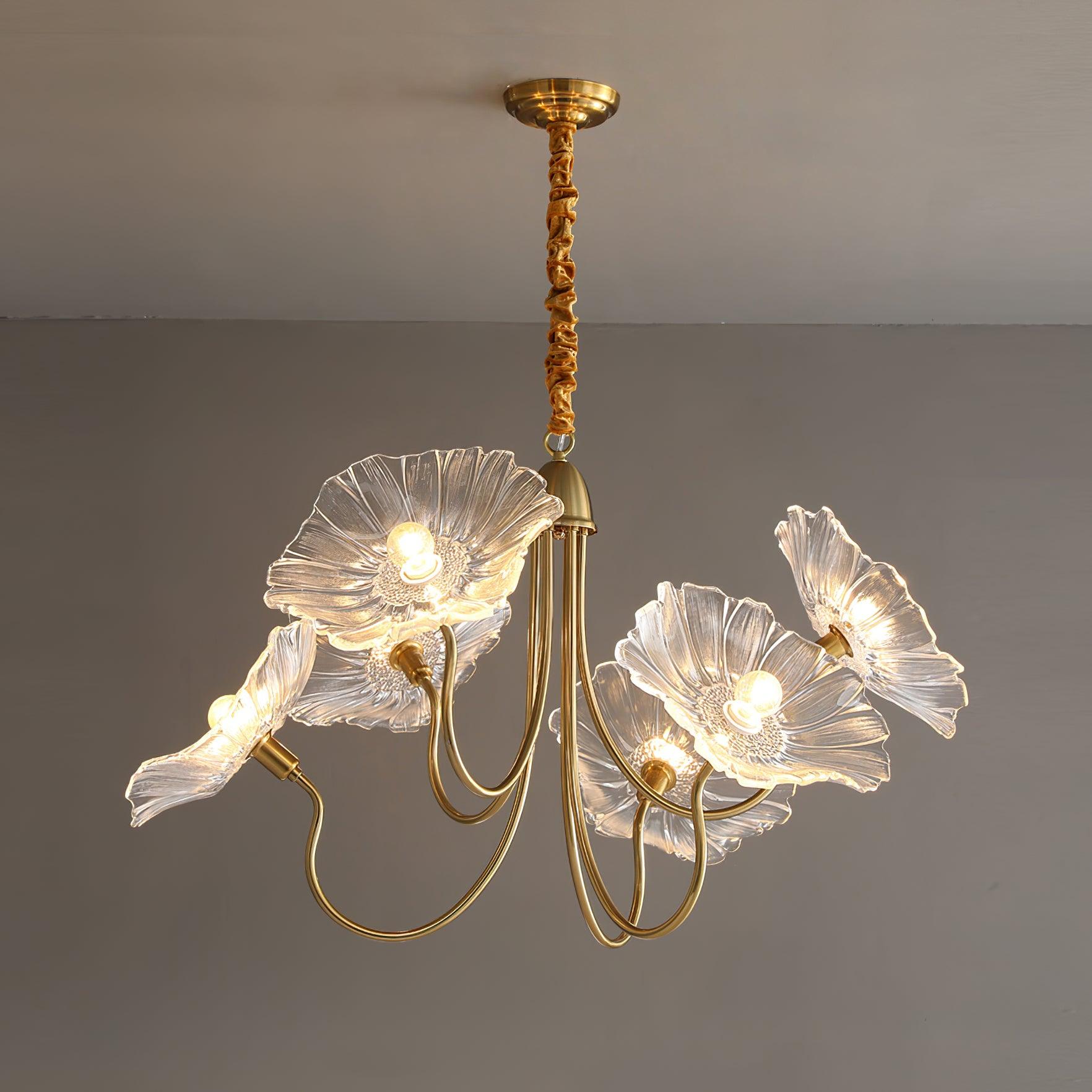 Elegant Lotus Leaf Glass Chandelier - Modern Crystal Ceiling Light Fixture for Dining Room, Living Room & Bedroom Decor