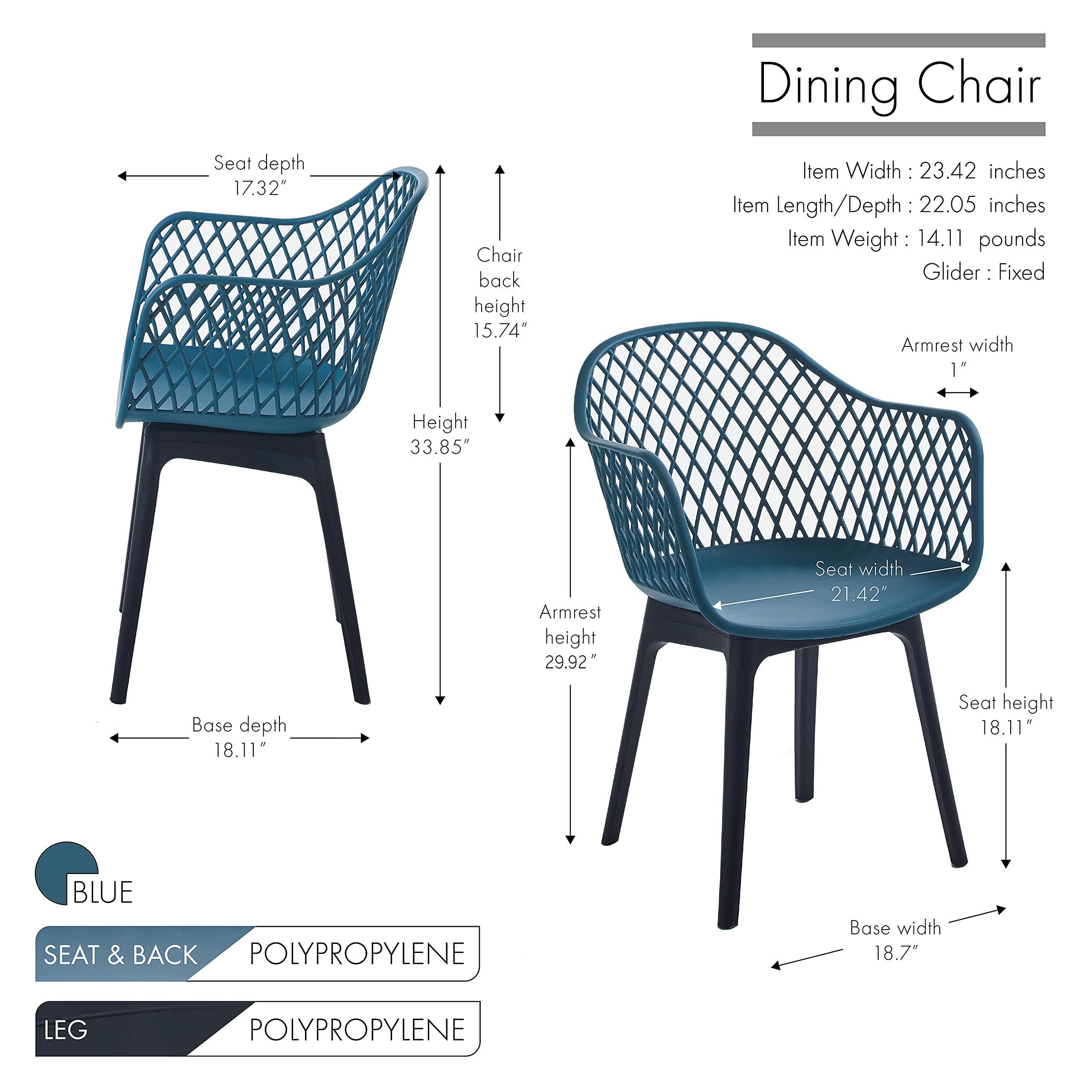 Porthos Home Miro Dining Chairs Set of 2 - Waterproof & Stain Resistant Plastic Chairs with Geometric Pattern & Sturdy Legs - Modern Mid-Height Back Design for Kitchen, Dining Room & Outdoor Patio Use