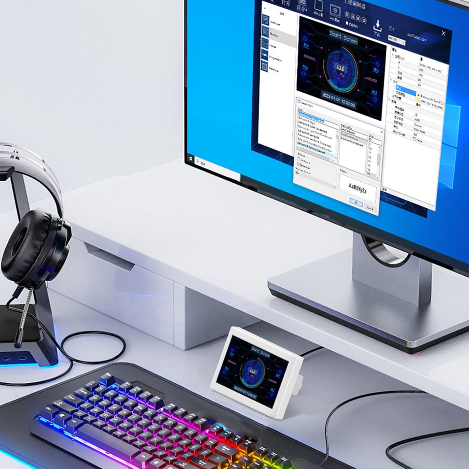 3.5 Inch IPS USB-C PC Temperature Monitor with Continuous Dimmer & Rotating Theme Editor - CPU Data Display for Desktop Chassis (White) - Perfect for Gaming Rigs, Workstations & Home Office Setups
