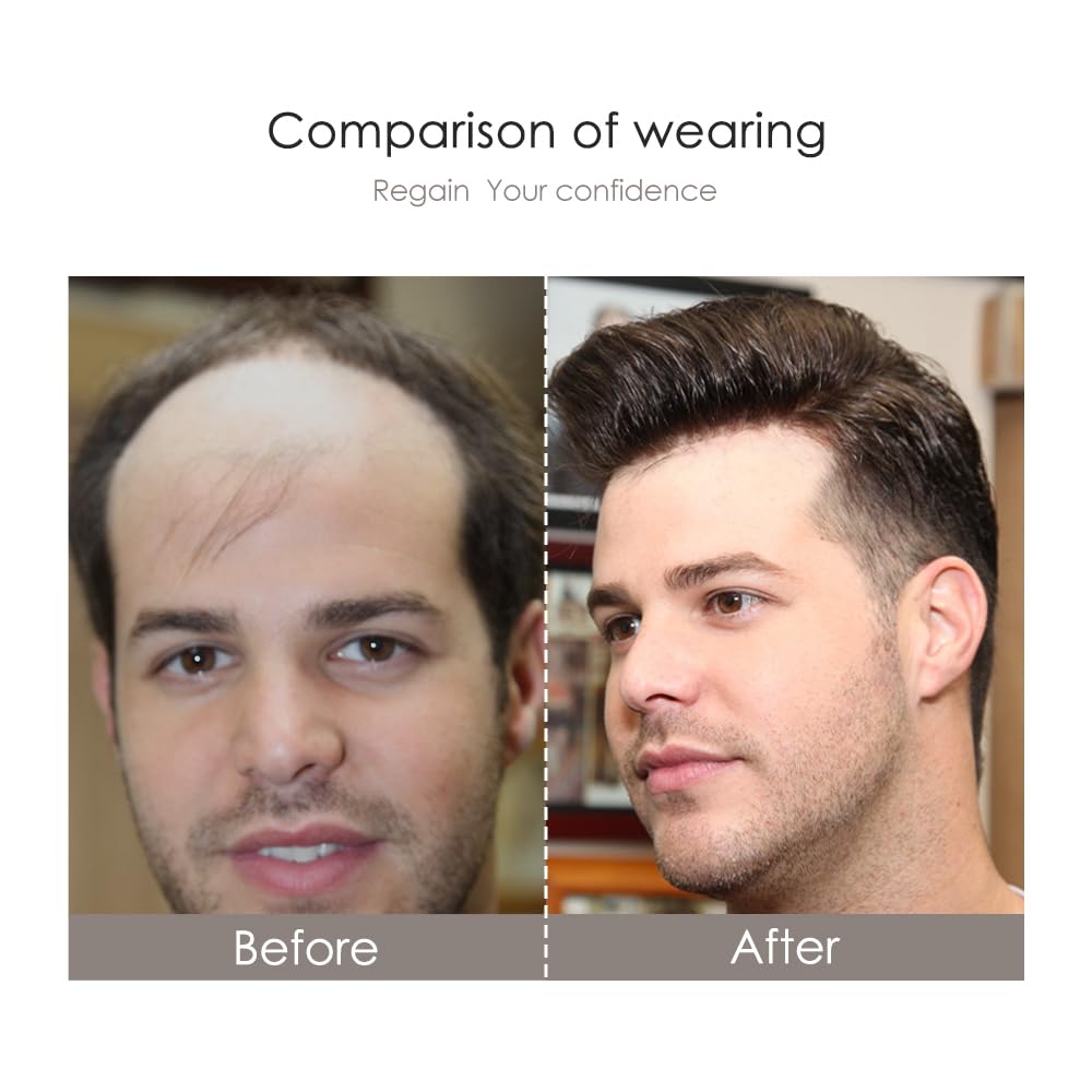 **Men's Human Hair Toupee - Natural Hair Replacement System for Thinning Hair - Fine Mono Hair Unit #3 - Perfect for Daily Wear & Special Occasions**