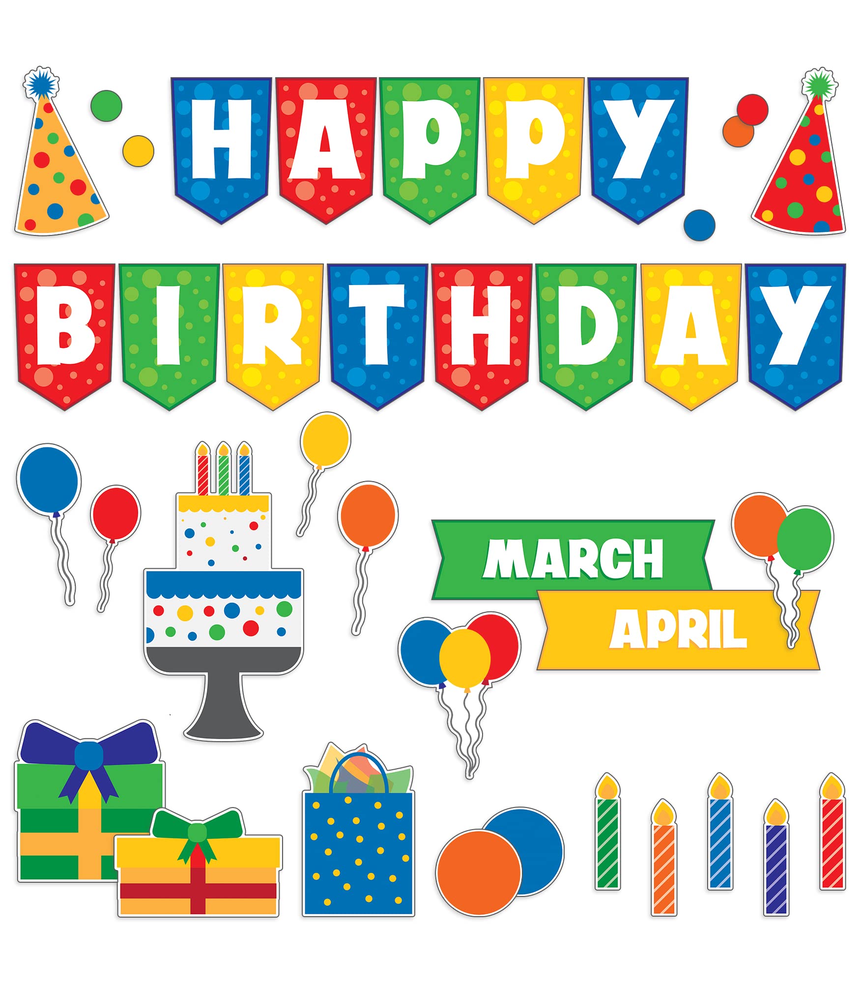 Happy Birthday Bulletin Board Set - 106 Pc Classroom & Party Decor with Birthday Banner, Monthly Headers, Balloons & Cutouts | Perfect for School Celebrations, Home Parties & Office Events