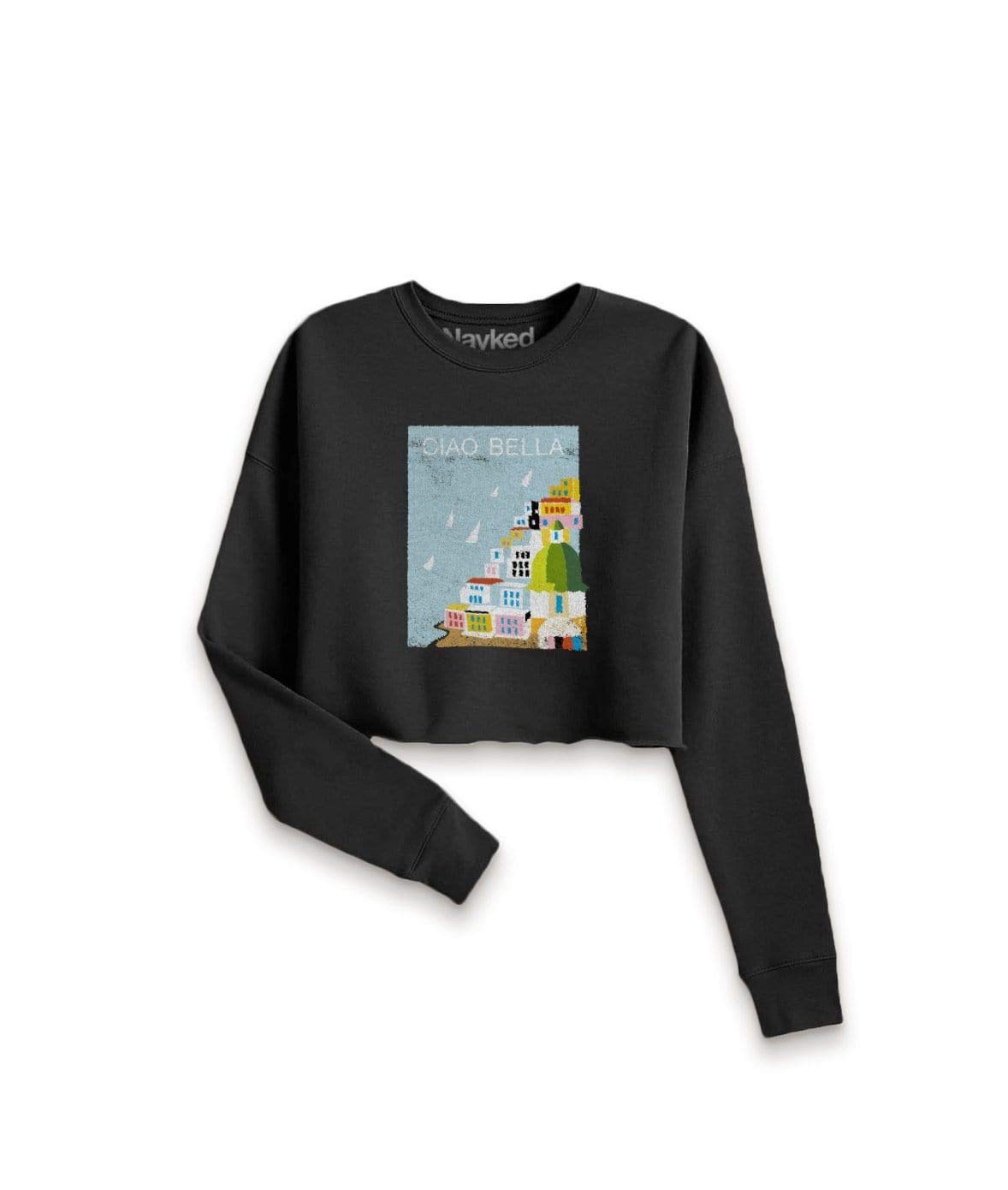 Women's Soft Cropped Graphic Pullover Sweatshirt | Ciao Bella | Casual Loungewear & Streetwear Fashion
