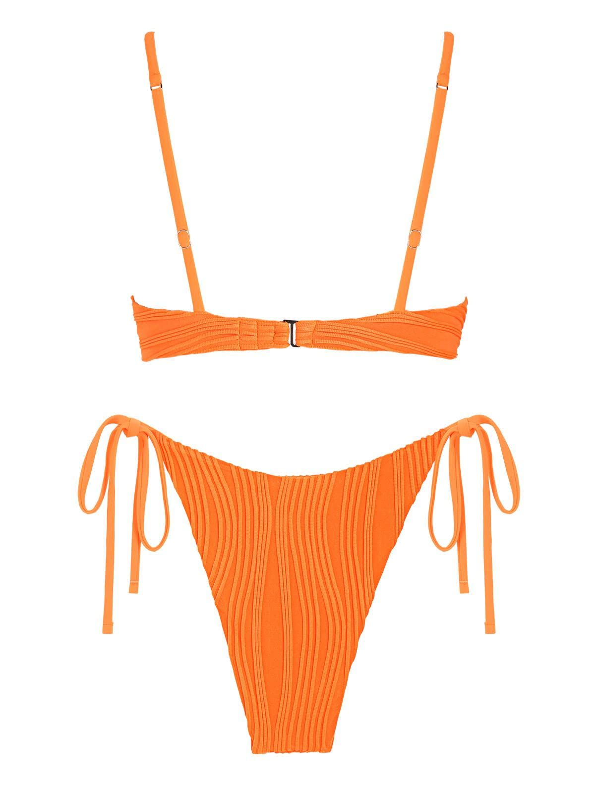 ZAFUL Women's Sexy V Notch High Cut Underwire Bikini Set - Ribbed Textured Swimwear with Tie Side for Beach, Pool & Vacation
