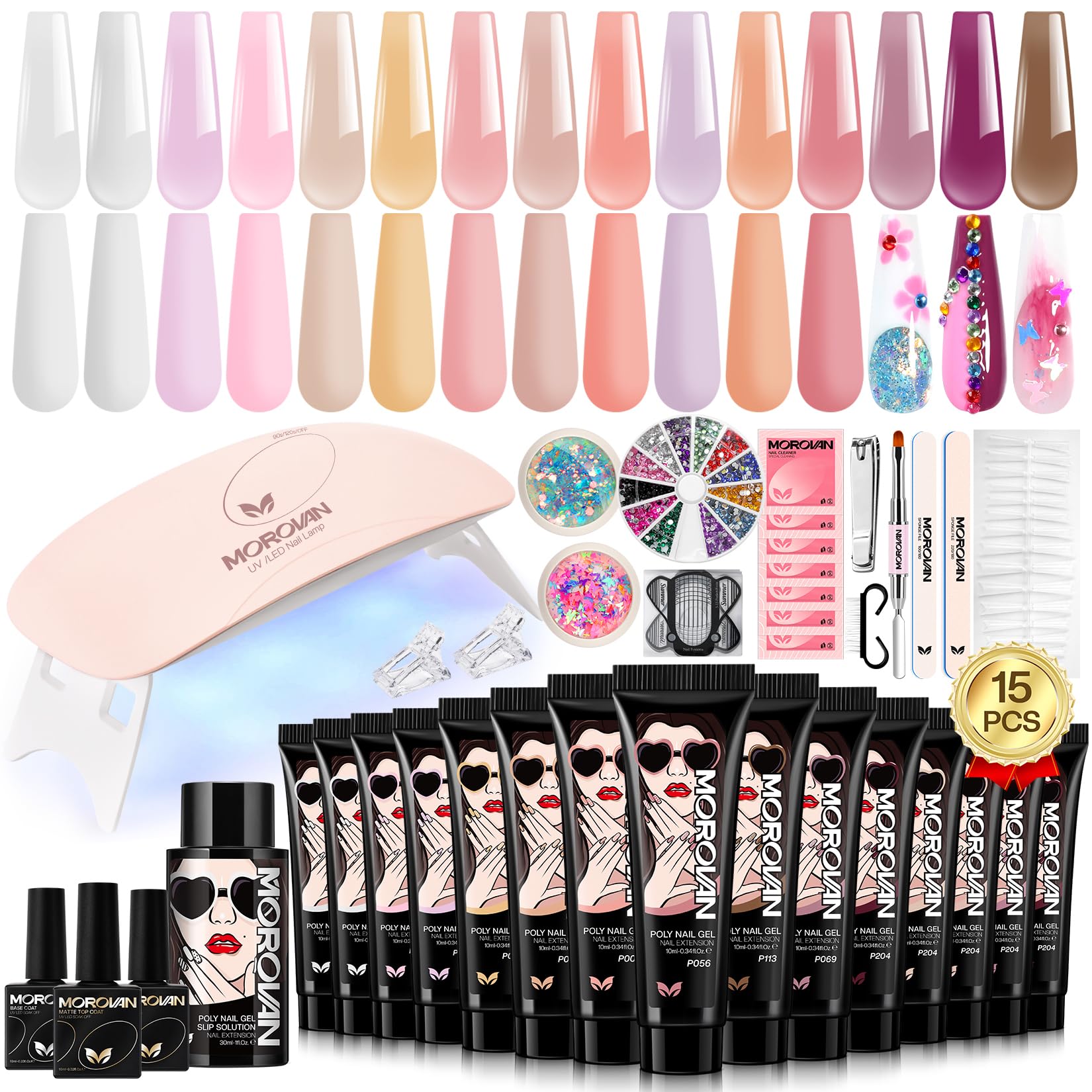 Poly Gel Nail Kit for Beginners - 15 Colors Gel Extension Kit with UV Light for Women & Girls | DIY Salon-Quality Manicures at Home