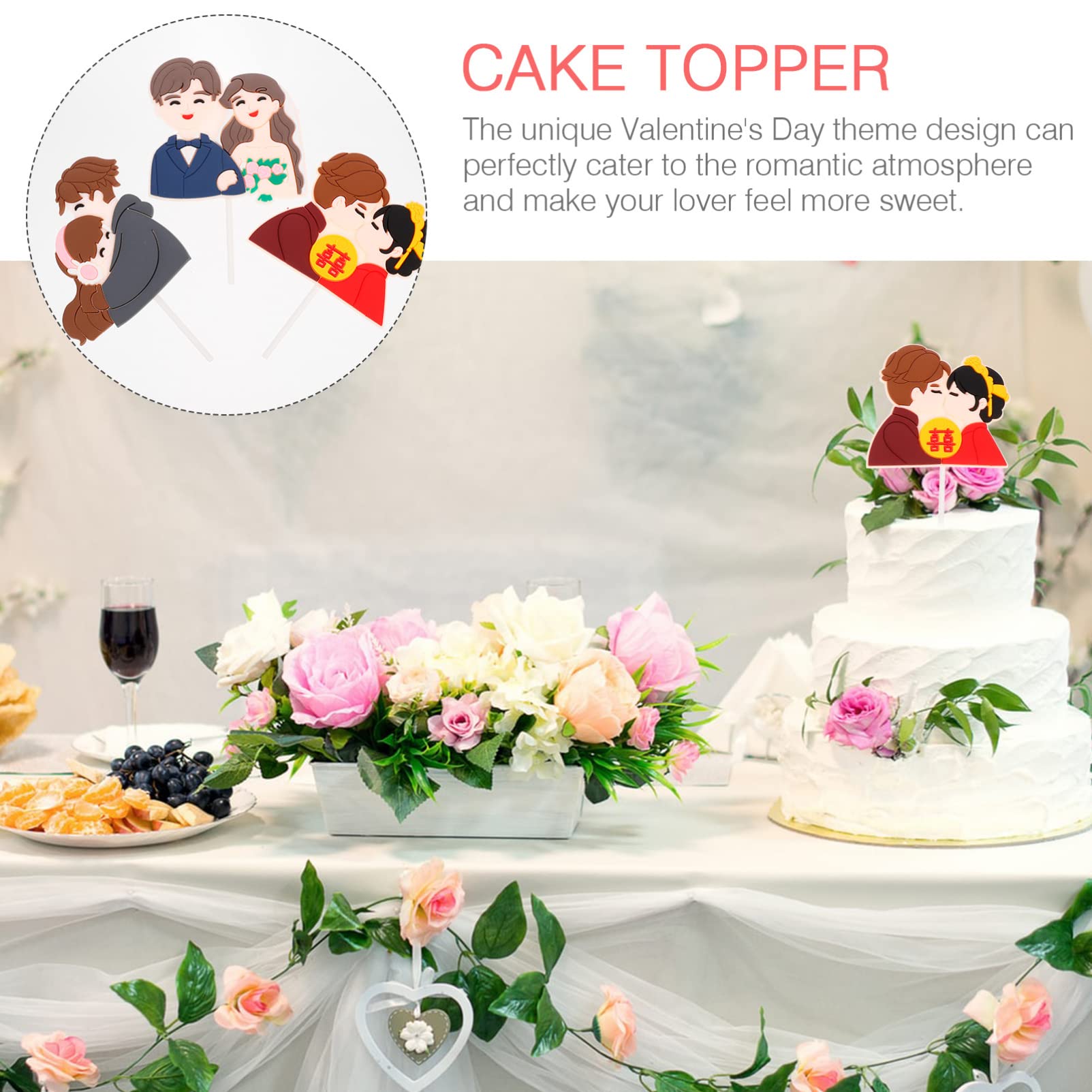 7pcs Valentine's Day Cake Toppers - Heart-Shaped Cake Inserts & Decorative Cards for Romantic Cakes, Cupcakes and Party Desserts - Perfect for Valentine's Day Celebrations, Wedding Anniversaries and Romantic Date Nights