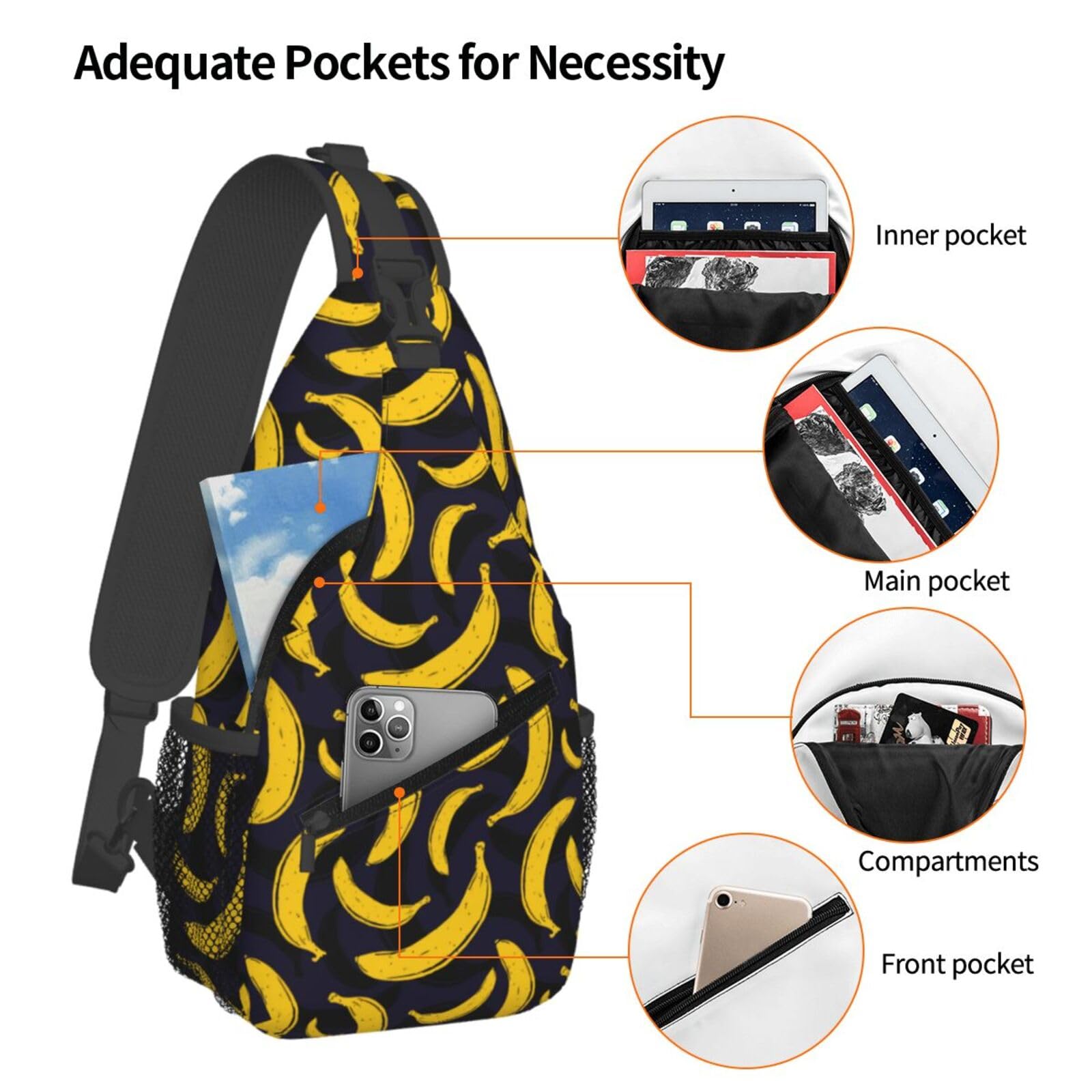 Pop Art Banana Print Sling Bag for Women & Men - Fashion Fruit Design Crossbody Shoulder Backpack - Perfect for Travel, Hiking, Sports & Casual Daily Use