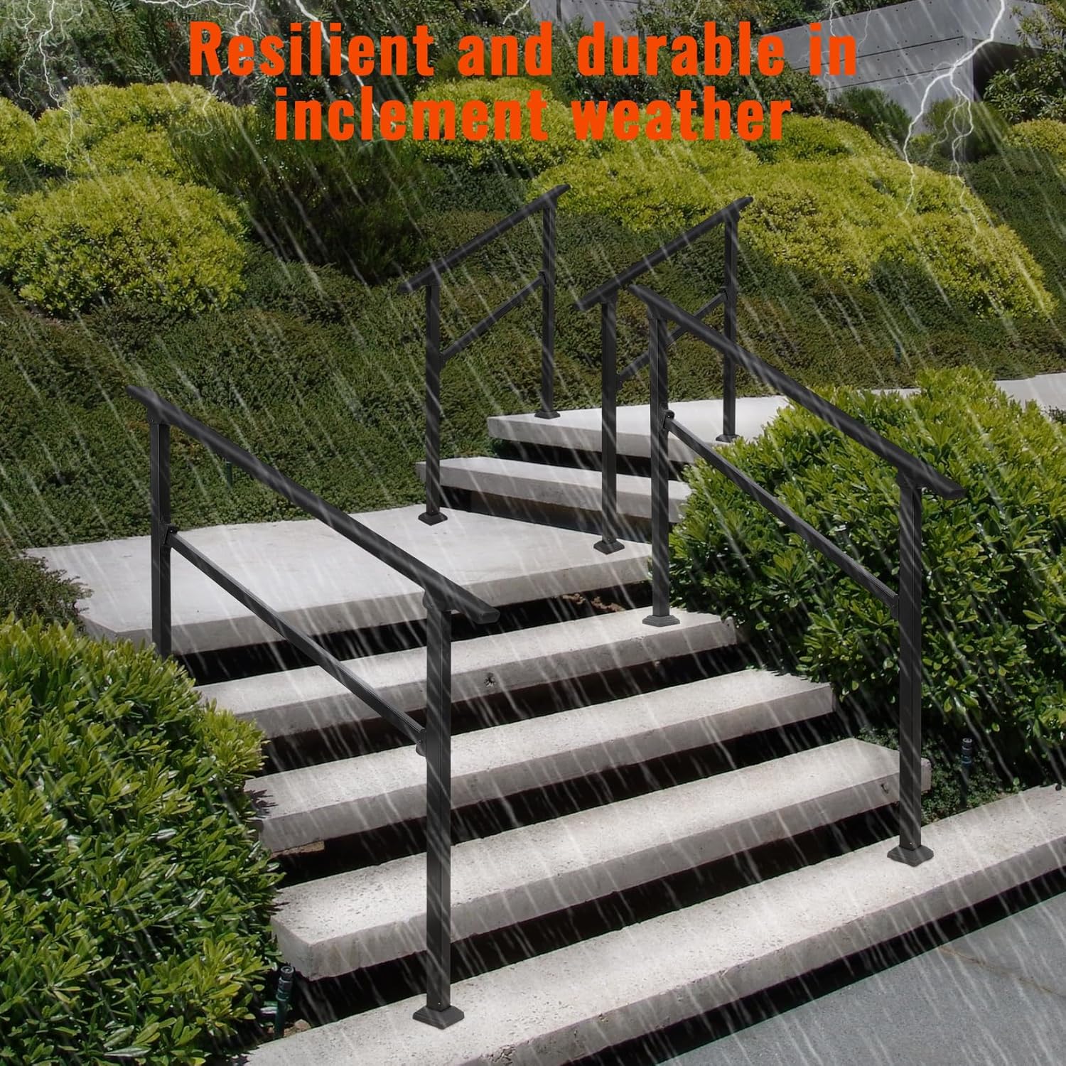 GARVEE 4-Step Outdoor Handrail - Durable Aluminum Alloy Stair Railing for Concrete Steps, Porch & Exterior Safety - Perfect for Home Entryways, Decks, and Patios (4 Steps)