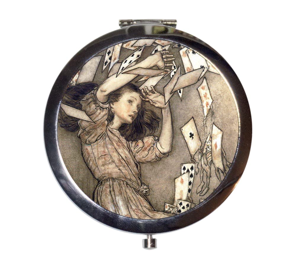Alice in Wonderland Compact Mirror - Vintage Fairytale Design Inspired by Lewis Carroll & Arthur Rackham - Portable Makeup Mirror for Cosmetics, Travel, and Gift Giving