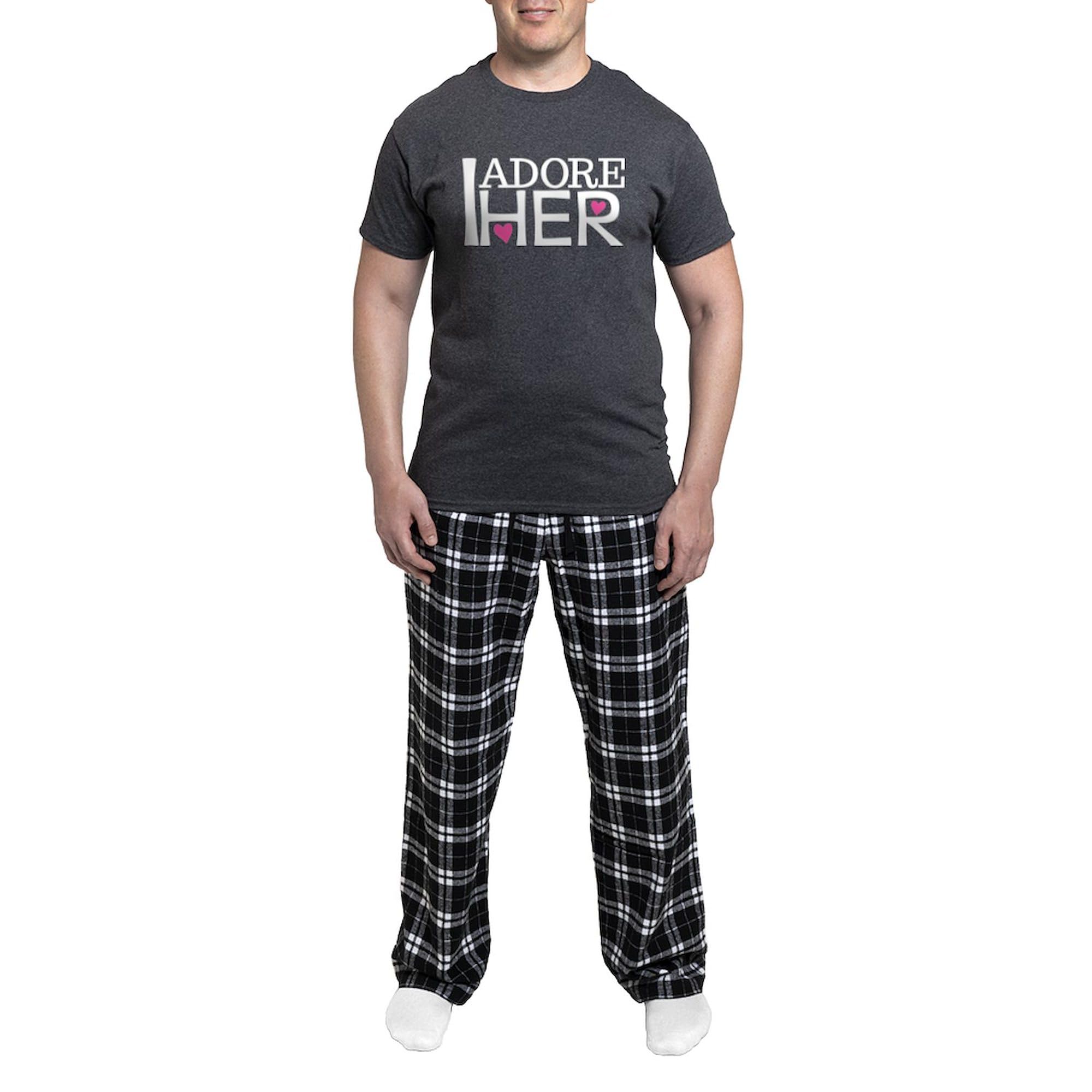 Men's I Adore Her Matching Couples Pajama Set - Charcoal Gray Novelty Sleepwear for Couples | Romantic Gift for Valentine's Day & Anniversary | Cozy Lounge Wear for Date Nights at Home