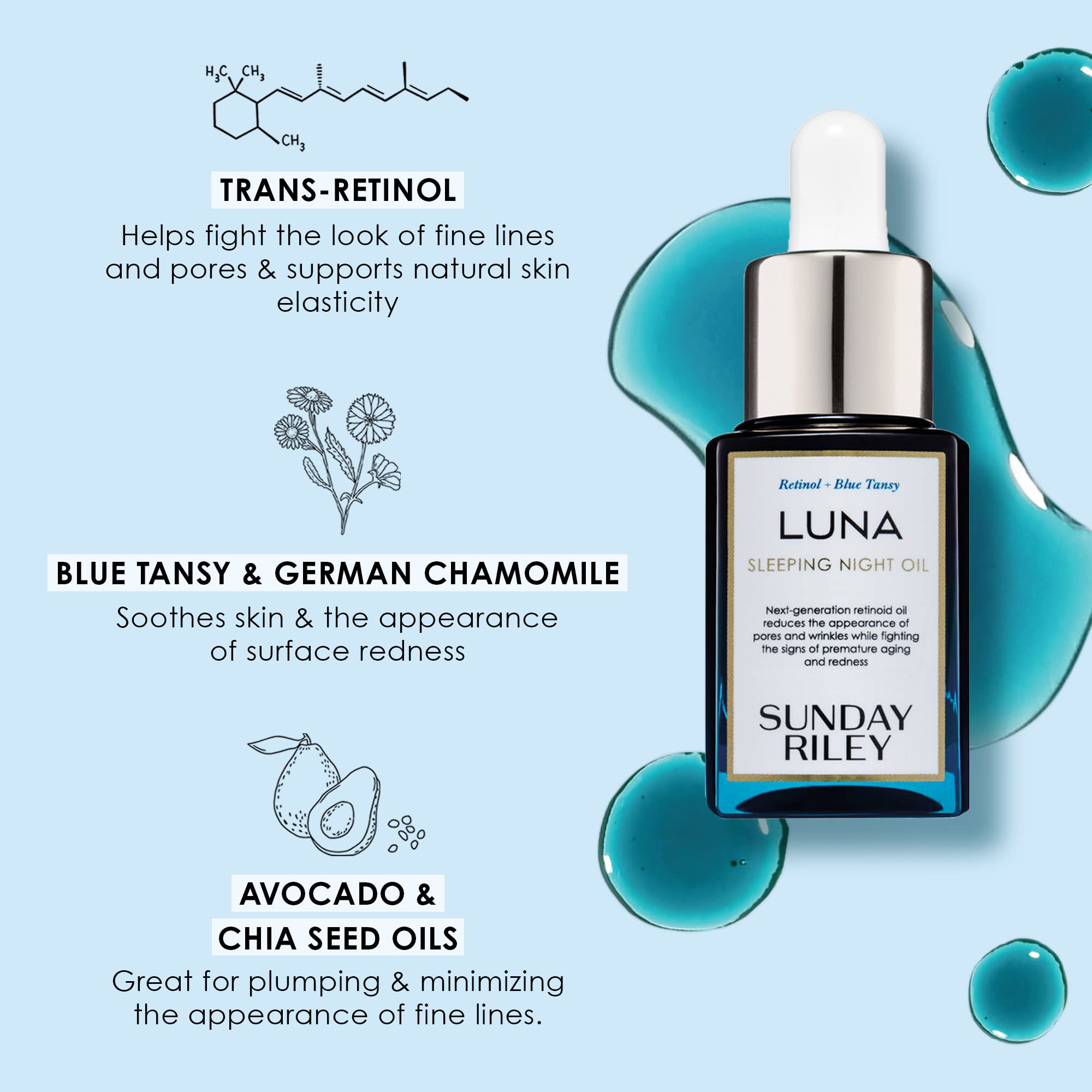 Sunday Riley Luna Sleeping Night Oil - 1.18 fl oz Retinol Face Oil for Anti-Aging & Overnight Skin Repair | Perfect for Nighttime Skincare Routine & Dry Skin Treatment