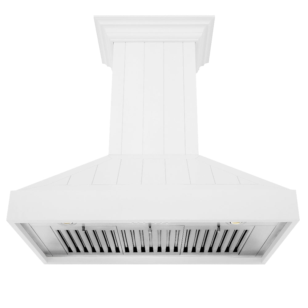 ZLINE 30 Inch Wooden Wall Mount Range Hood - Shiplap Bright White Finish (KPWW 30) | Modern Kitchen Ventilation for Home & Restaurant Use