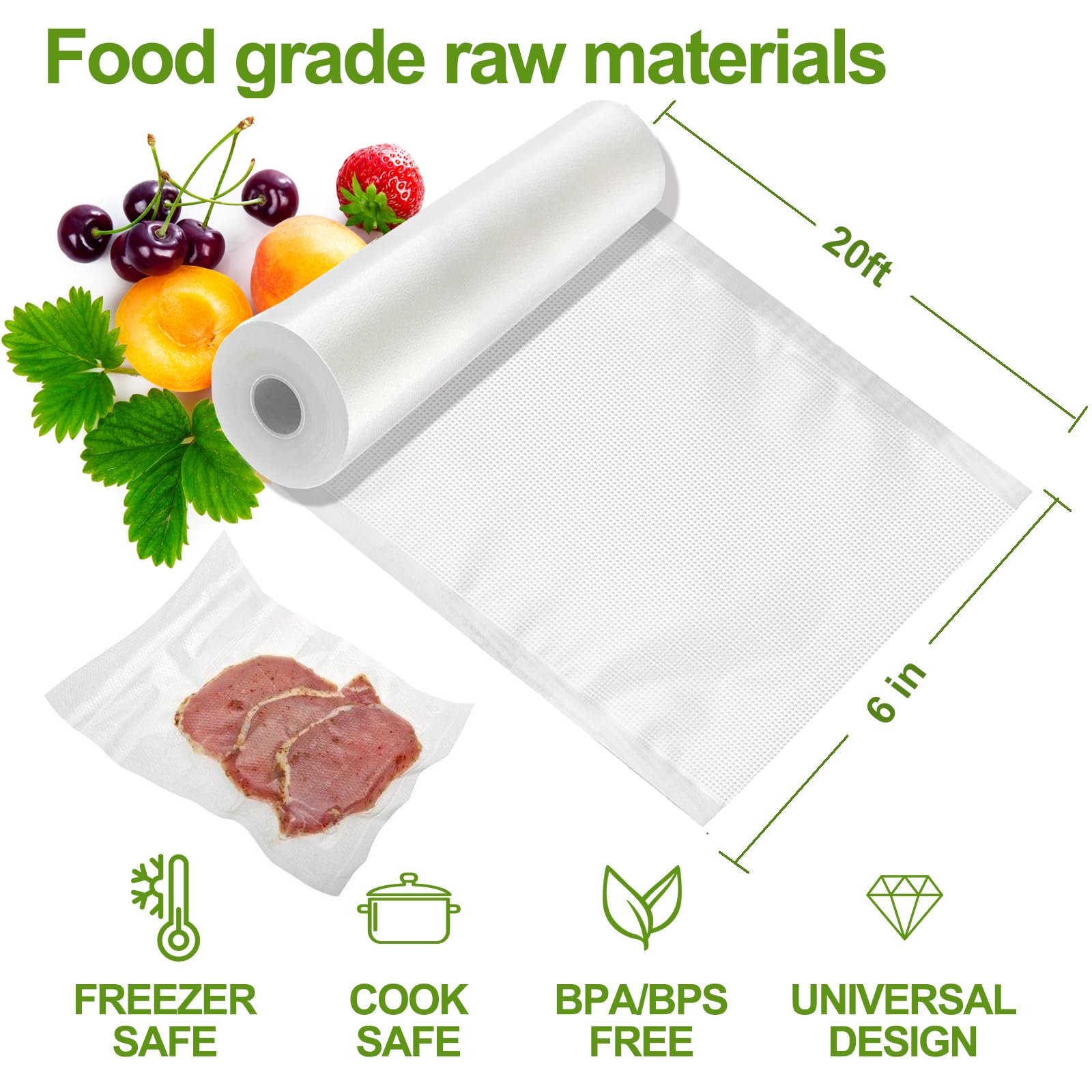 W&Y Vacuum Sealer Rolls 6” x 20’ - 3 Pack BPA-Free Commercial Grade Embossed Vacuum Sealer Bags for Freezer Storage, Sous Vide Cooking & Food Preservation | Ideal for Meal Prep, Long-Term Food Storage & Kitchen Organization