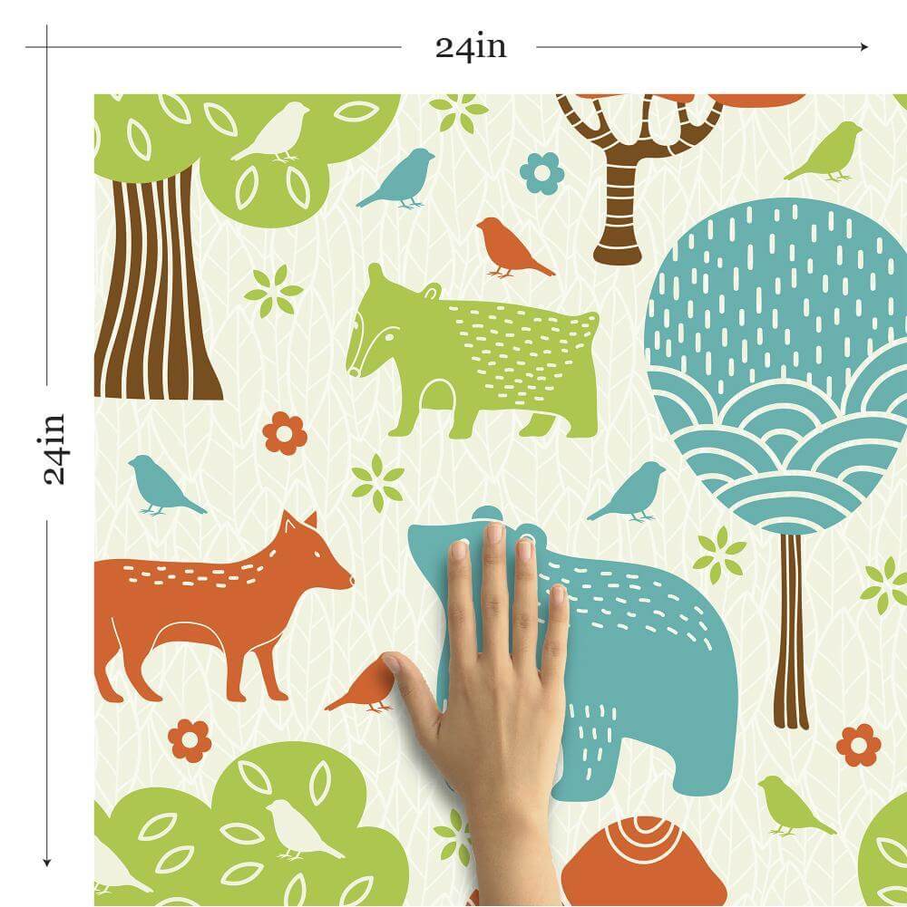 Brown & Green Animal-Themed Peel & Stick Removable Wallpaper for Nursery & Kids Room Decor - Easy DIY Wall Covering for Baby Bedrooms & Playrooms