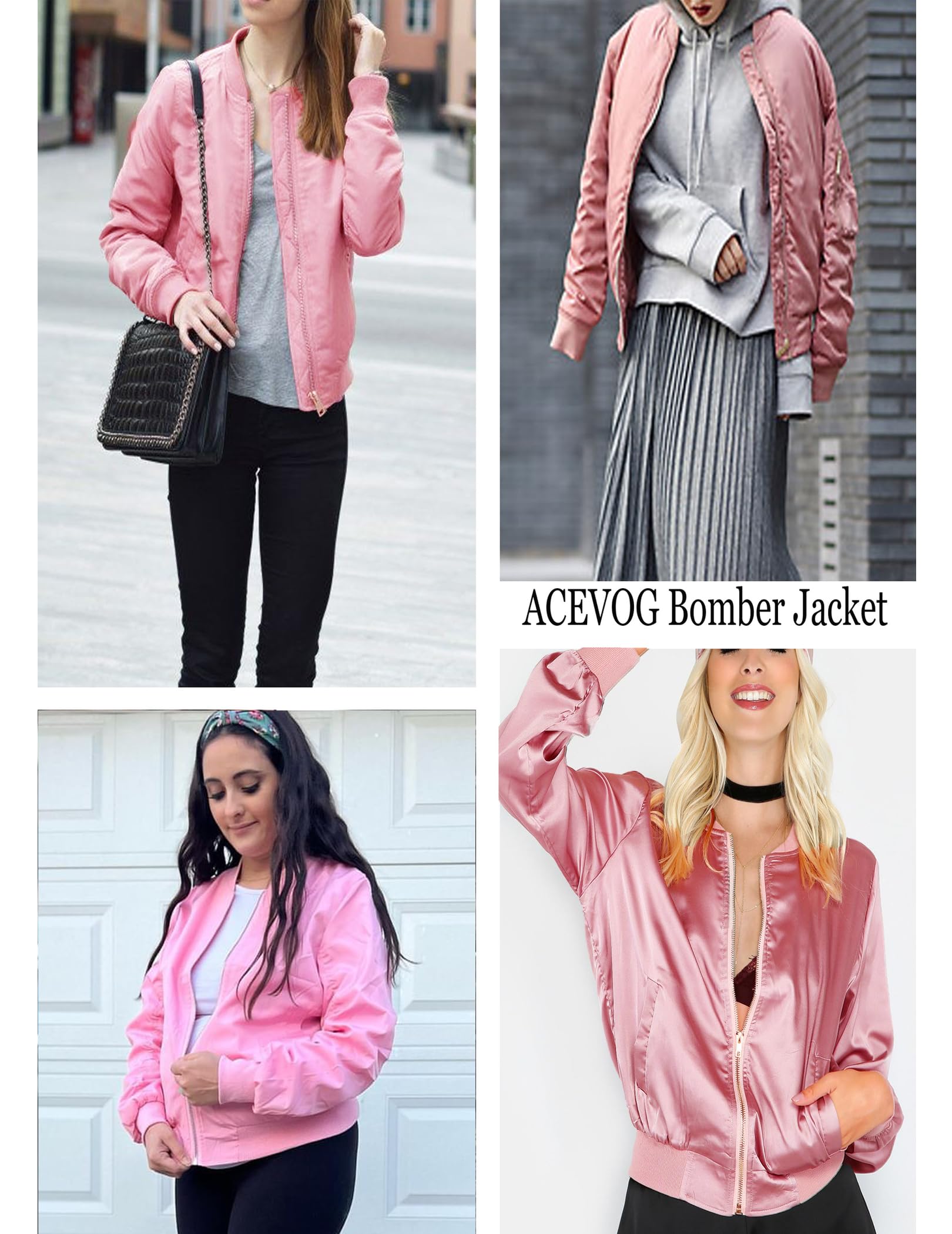 ACEVOG Women's Bomber Jacket - Zip Up Casual Coat with Pockets, Oversized Fit for Fall & Winter | Perfect for Streetwear, Layering & Everyday Outfits
