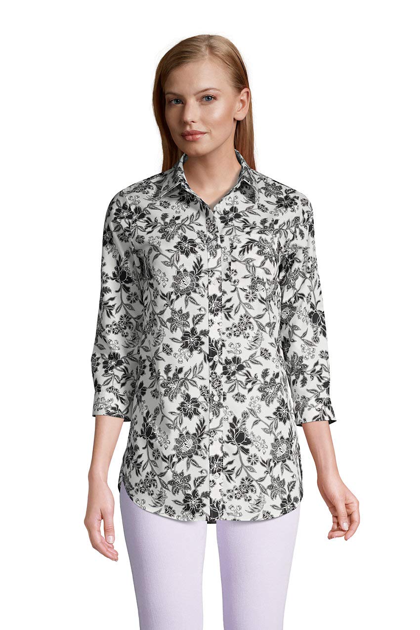 Lands' End Women's No Iron 3/4 Sleeve Tunic Top - Wrinkle-Free Casual Shirt for Work & Travel - Perfect for Office, Business Trips and Everyday Wear