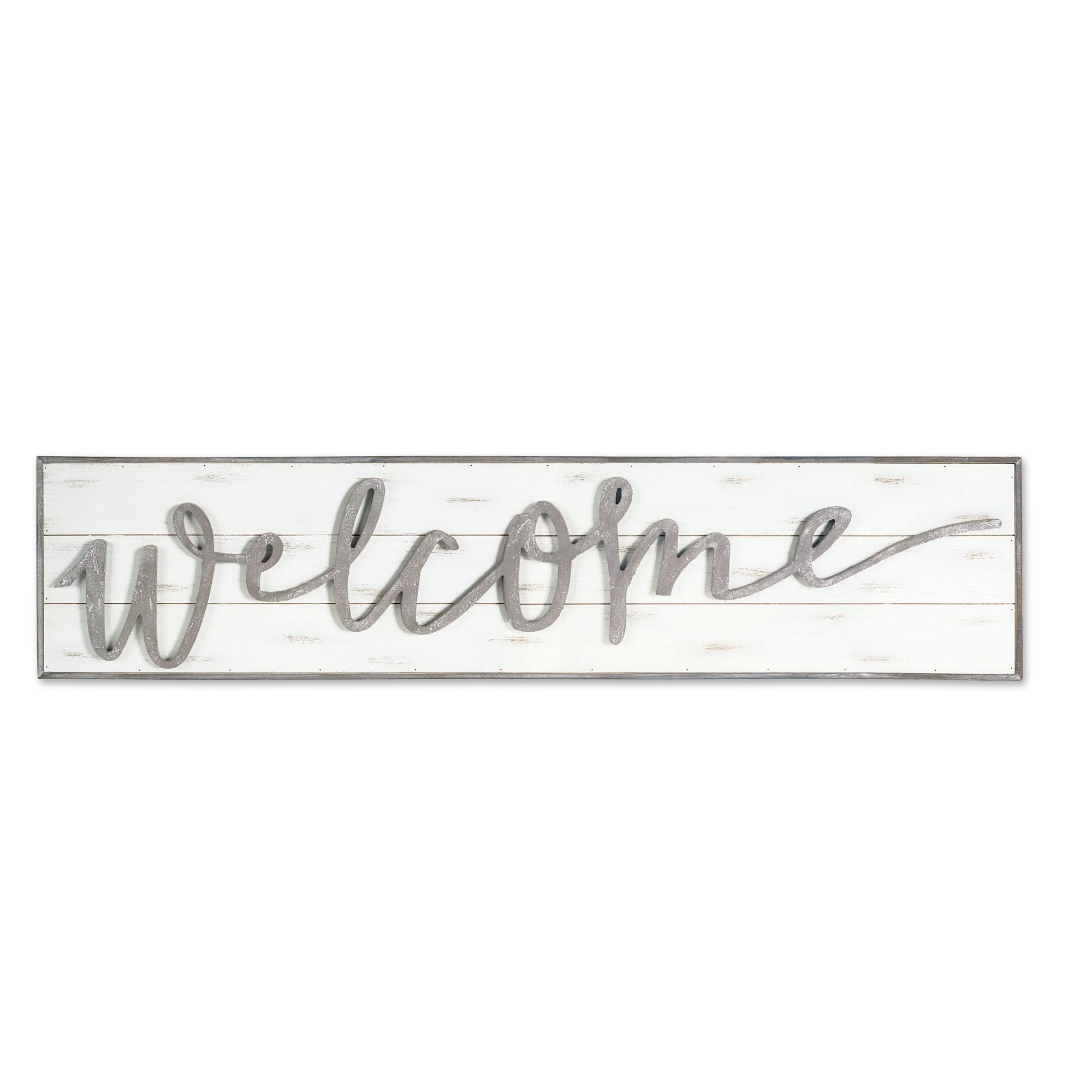 11.25” Wooden Welcome Sign for Home Decor - White & Grey Farmhouse Style | Perfect for Entryway, Porch, Living Room, or Gift