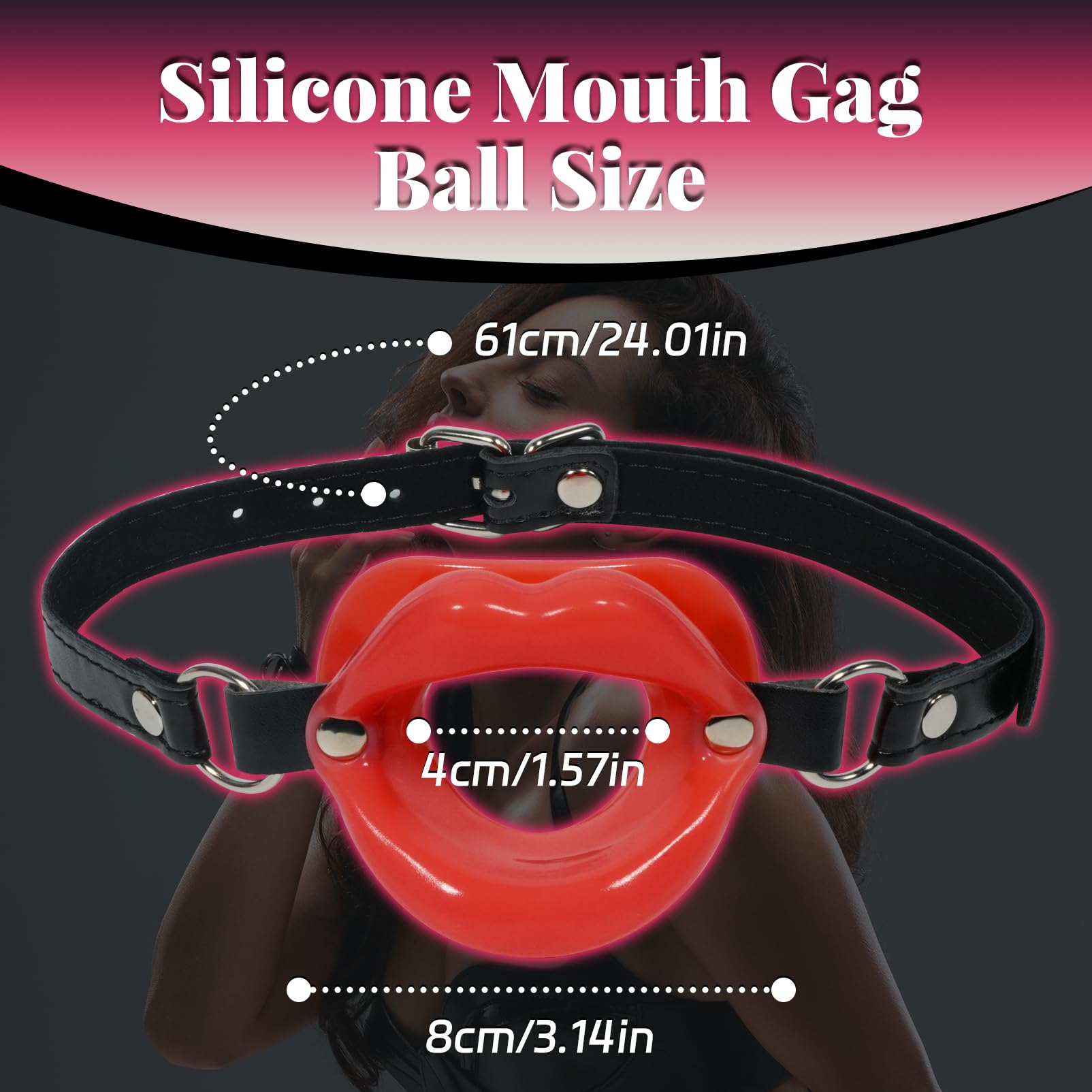 Premium Adjustable Silicone O-Ring Ball Gag - BDSM Bondage Gear for Men & Women - Open Mouth Gag with Head Harness for Breath Control - Adult Fetish Toy for Role Play, Sensory Restraint & BDSM Scenes (Red)
