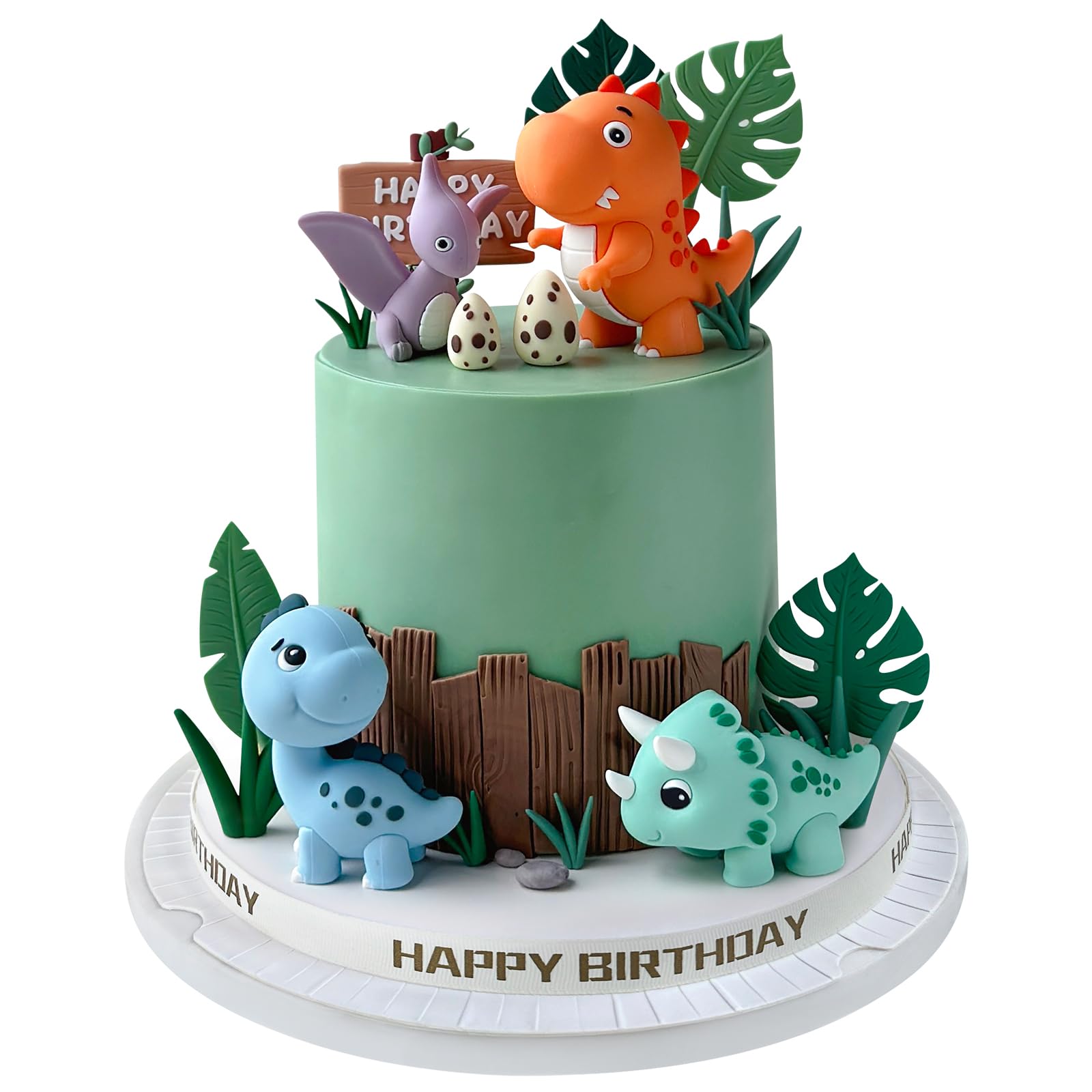 17PCS Dinosaur Cake Topper Set - Dinosaur Eggs, Leaves & Grass Decorations with Happy Birthday Sign - Safari Animal Theme Party Supplies for Birthday Cakes, Cupcakes & Desserts - Perfect for Kids Birthday Parties, Baby Showers & Jurassic Themed Events