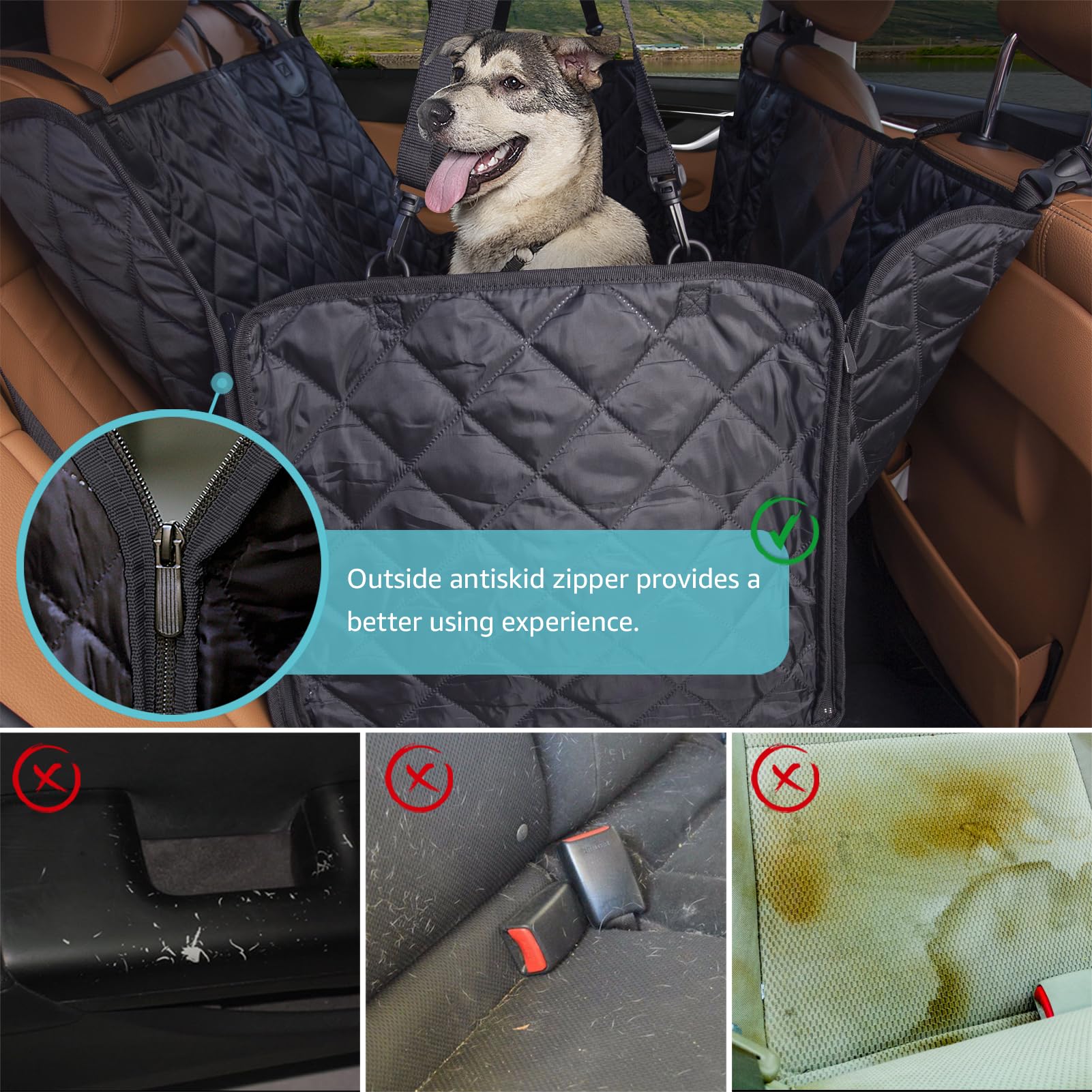 Waterproof Dog Car Seat Cover - Durable Scratchproof Nonslip Pet Hammock for Back Seat with Mesh Window | Universal Fit for All Vehicles | Perfect for Road Trips & Daily Commutes (Black, Standard Size)