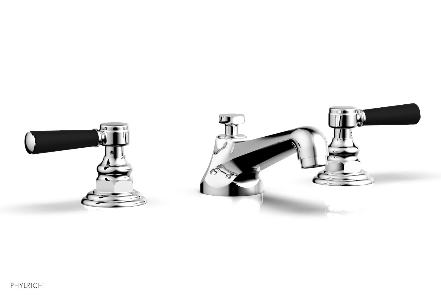 HEX TRADITIONAL Widespread Bathroom Faucet with Satin Black Lever Handles - Model 500 02 | Perfect for Modern Vanities and Powder Rooms