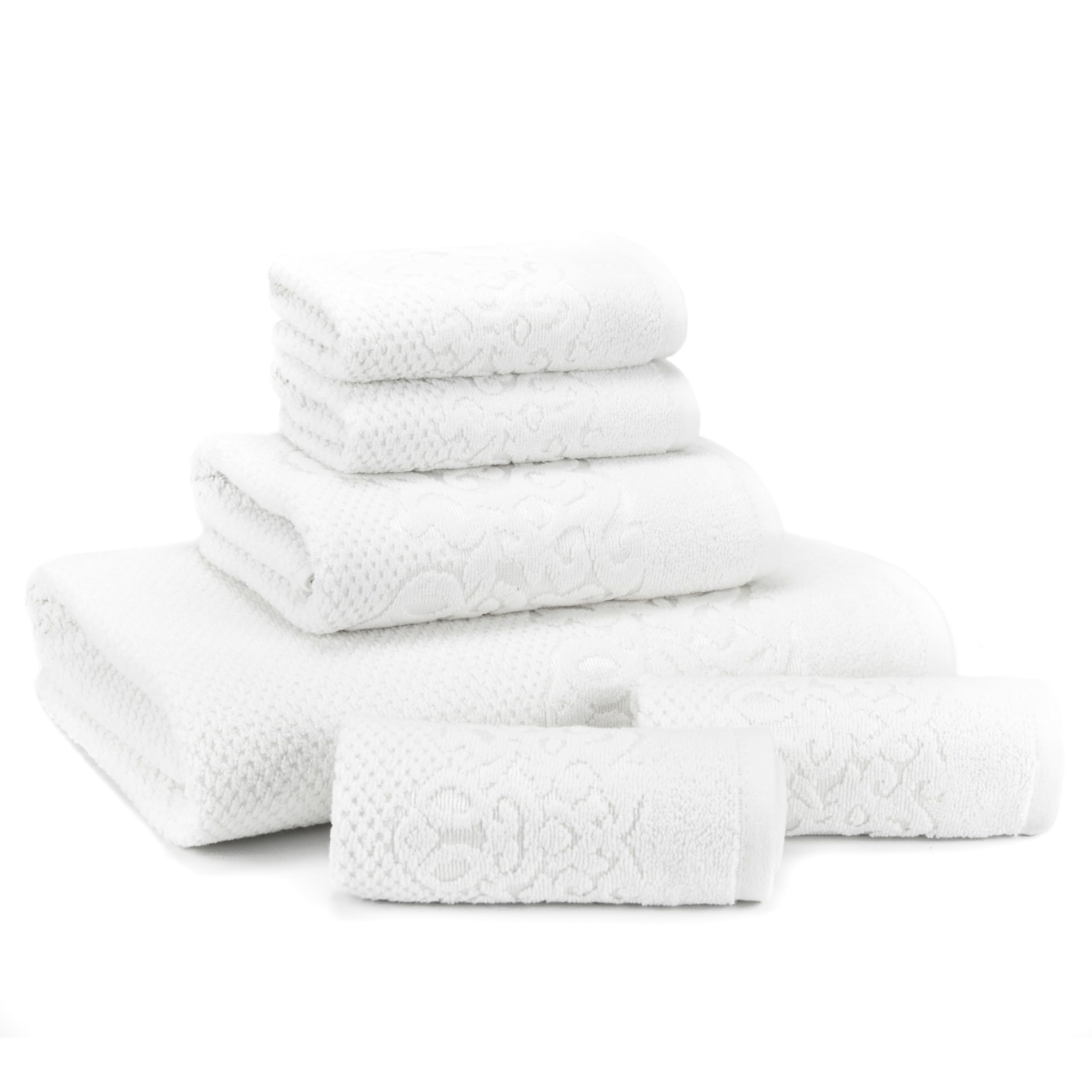 Premium Turkish Cotton Bath Towels Set of 6 - Ultra Soft & Highly Absorbent Luxury Towels (1 Bath, 1 Hand, 4 Washcloths) - Lightweight & Quick-Drying for Spa, Bathroom & Beach Use - White