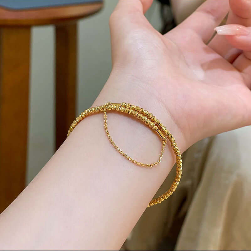 Bling Layer Gold Beads Adjustable Bangle Cuff Bracelet for Women | R8270 | Perfect for Parties, Weddings & Everyday Fashion Accessories