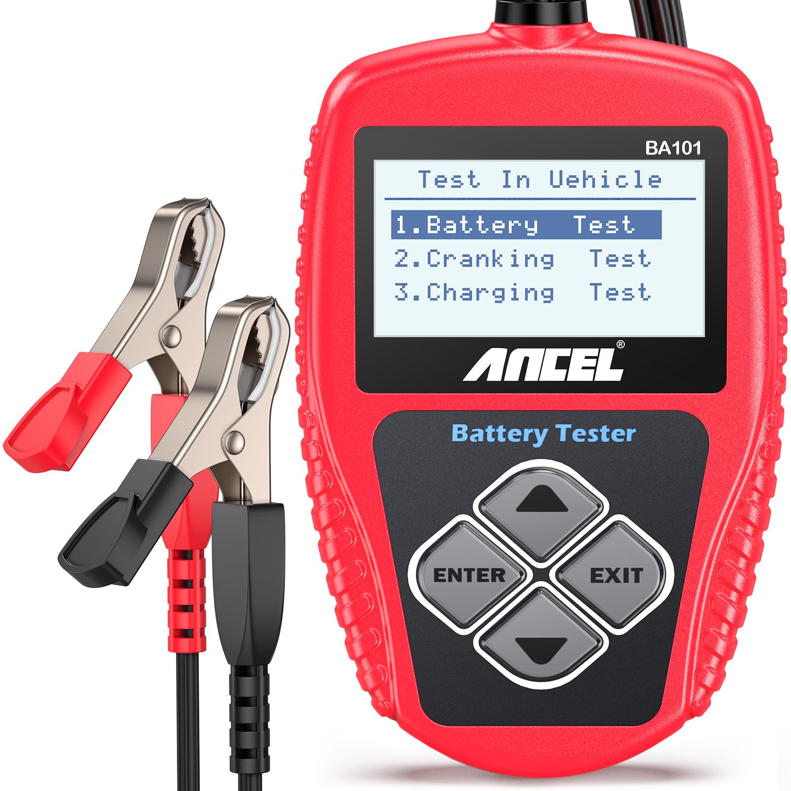 ANCEL BA101 12V Digital Car Battery Tester - 100-2000 CCA Load Capacity Automotive Alternator Diagnostic Tool - Cranking & Charging Analyzer for Trucks, Boats, RVs, Marine Vehicles - Perfect for Road Trips, Camping & Emergency Vehicle Maintenance