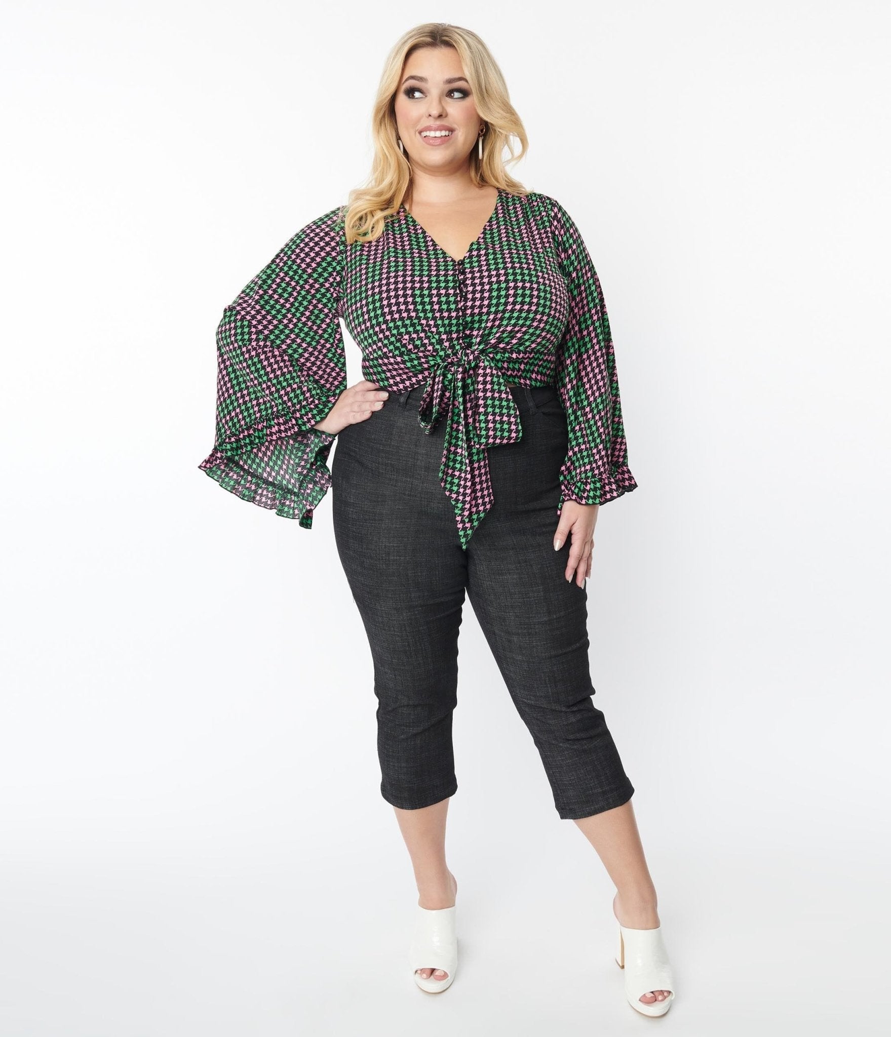 Smak Parlour Plus Size Black Denim Capris for Women - High Waisted Stretch Skinny Ankle Pants - Comfortable & Stylish for Casual Wear, Office & Travel